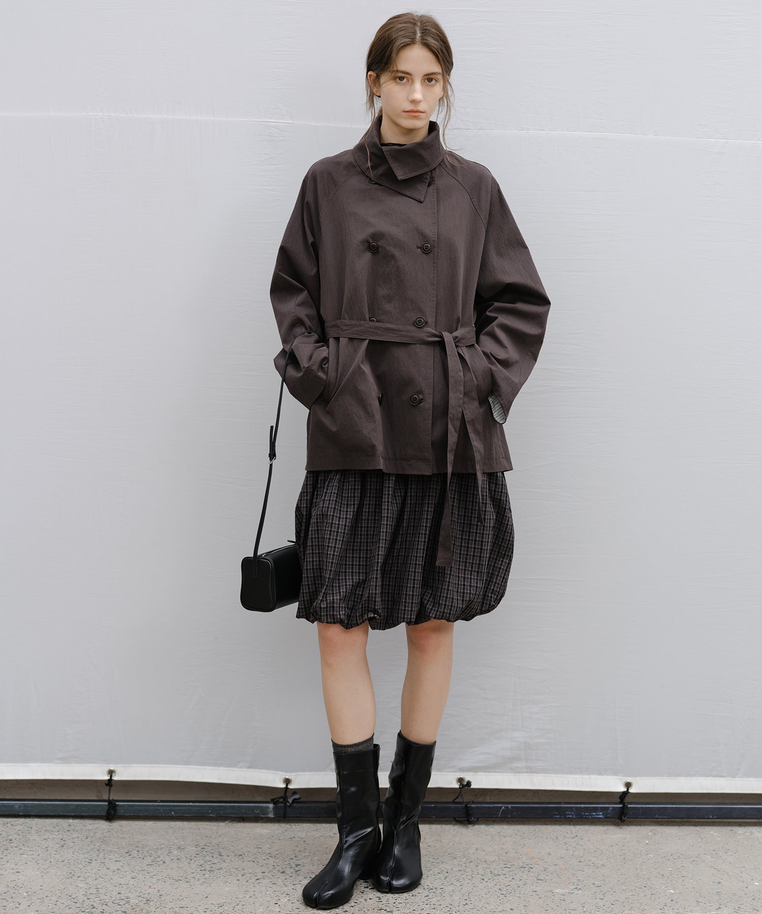 Wrap Collar Belted Cropped Trench Jacket