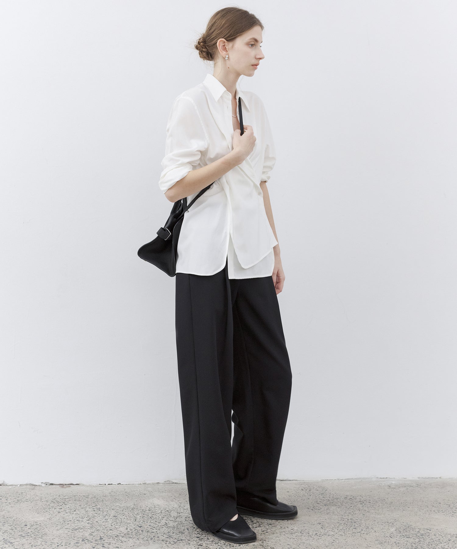 Draped Wide-Leg Tailored Pants