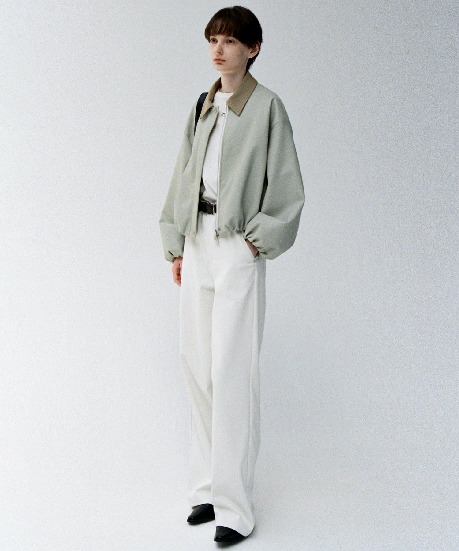 Contrast Collar Cropped Faux Leather Jacket