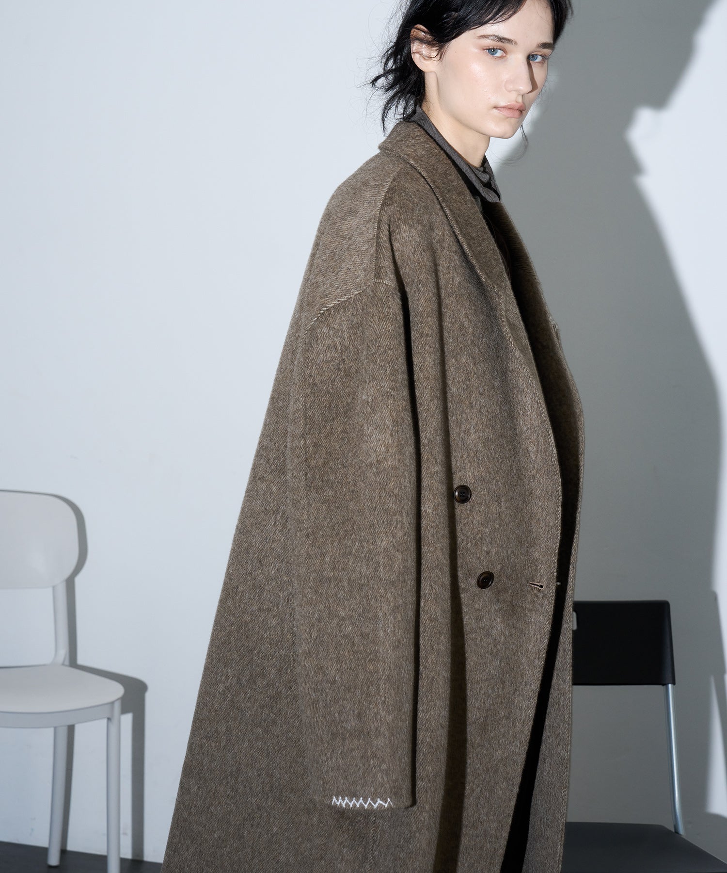 100% Wool Double-Face Long Lapel Oversized Overcoat