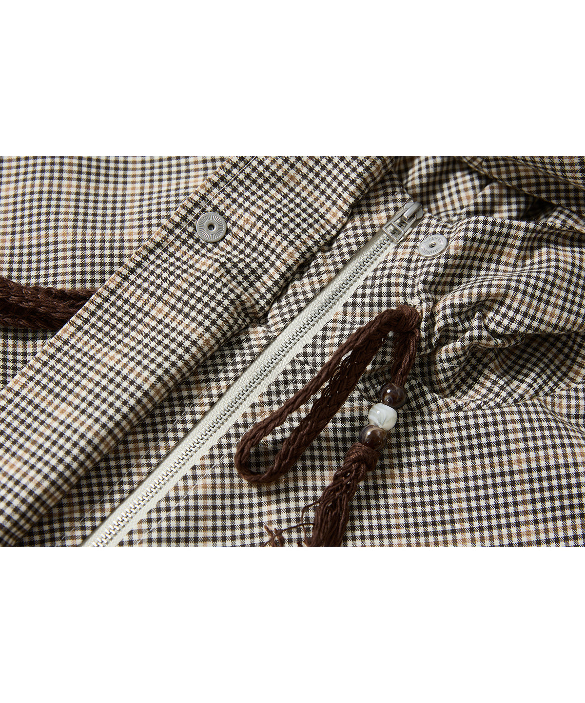 「10月下旬出荷予定」Checked Drawstring Hooded Short Jacket