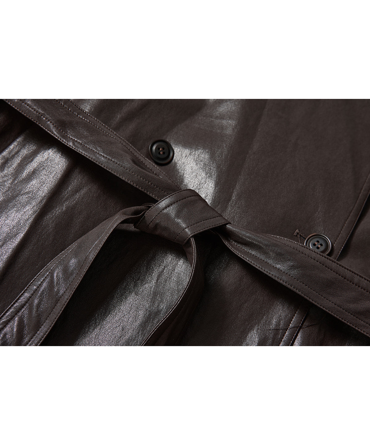 「9月下旬出荷予定」Belted Faux Leather Short Trench Jacket