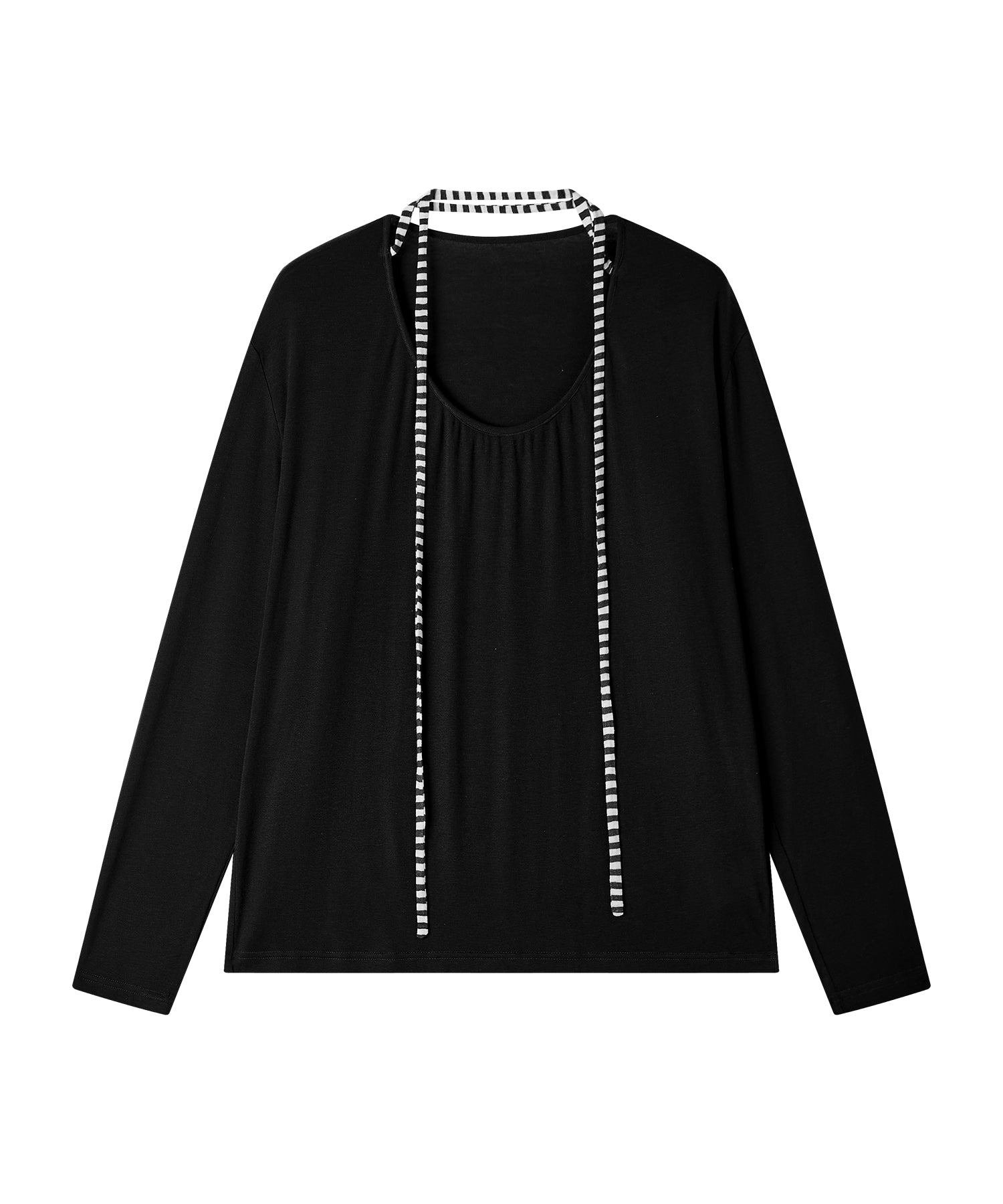 「9月下旬出荷予定」Striped Cord U-Neck Draped Top