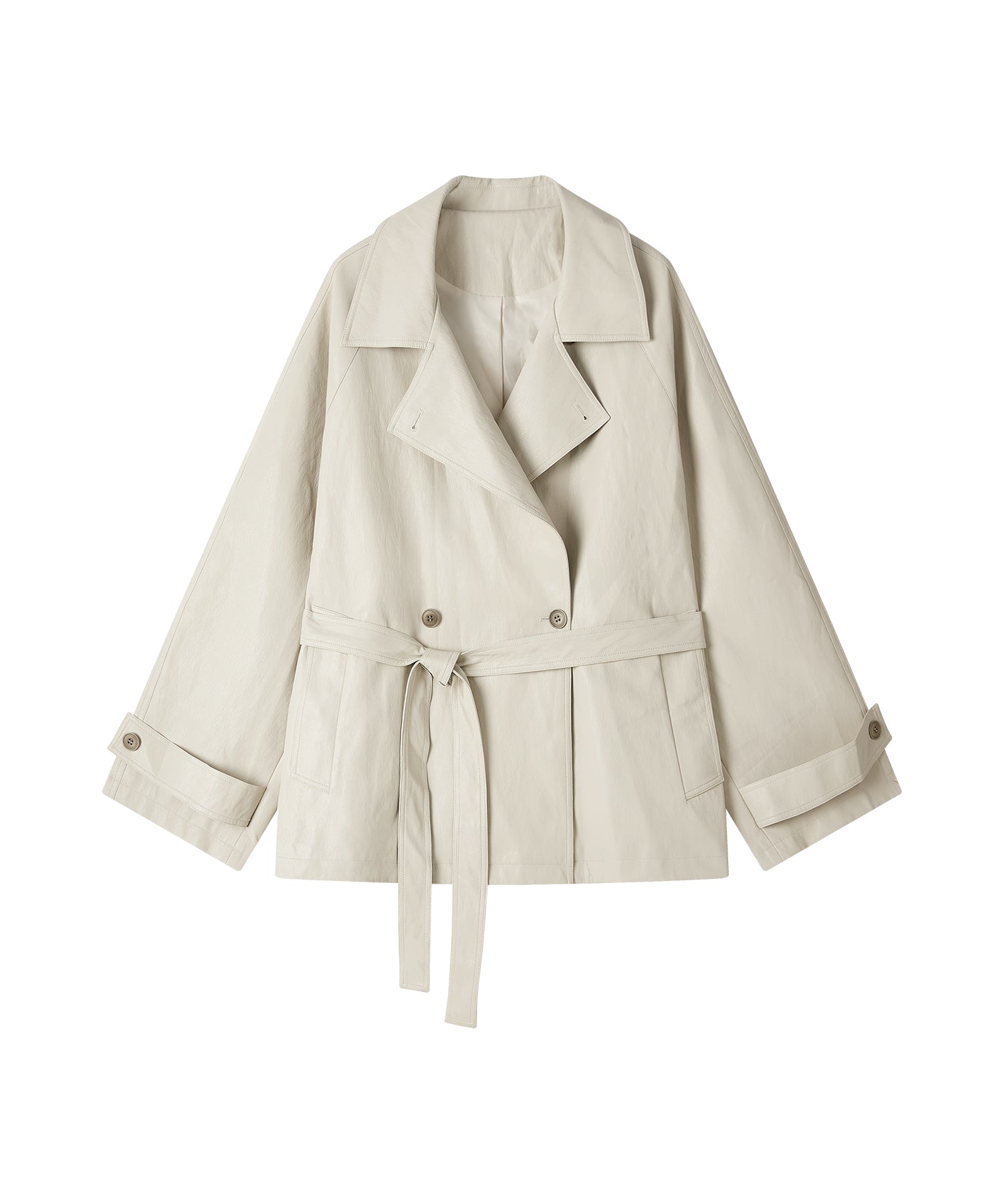 「9月下旬出荷予定」Belted Faux Leather Short Trench Jacket