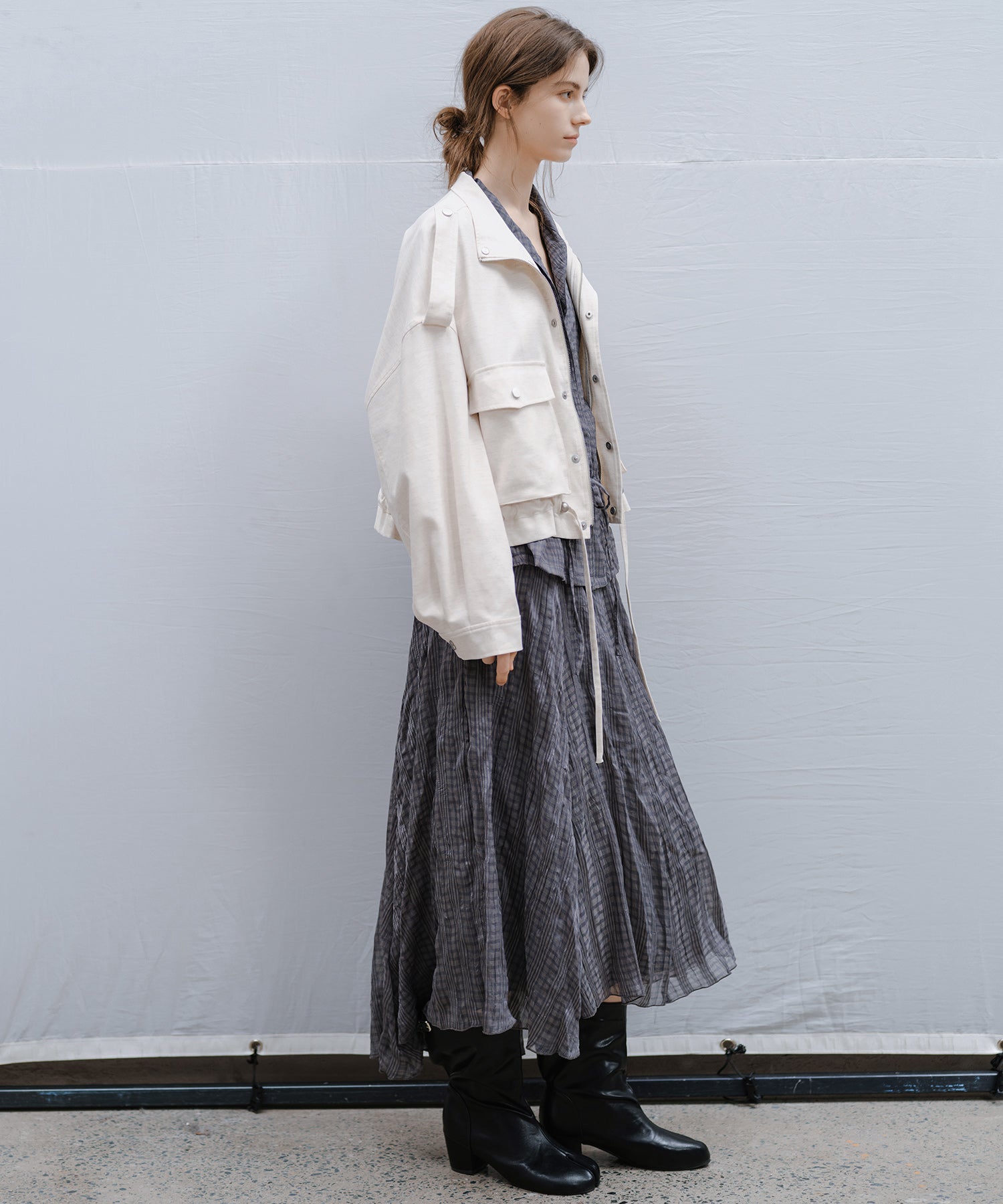 "Shipping late February to early March" Stand Collar Check Drawstring Jacket