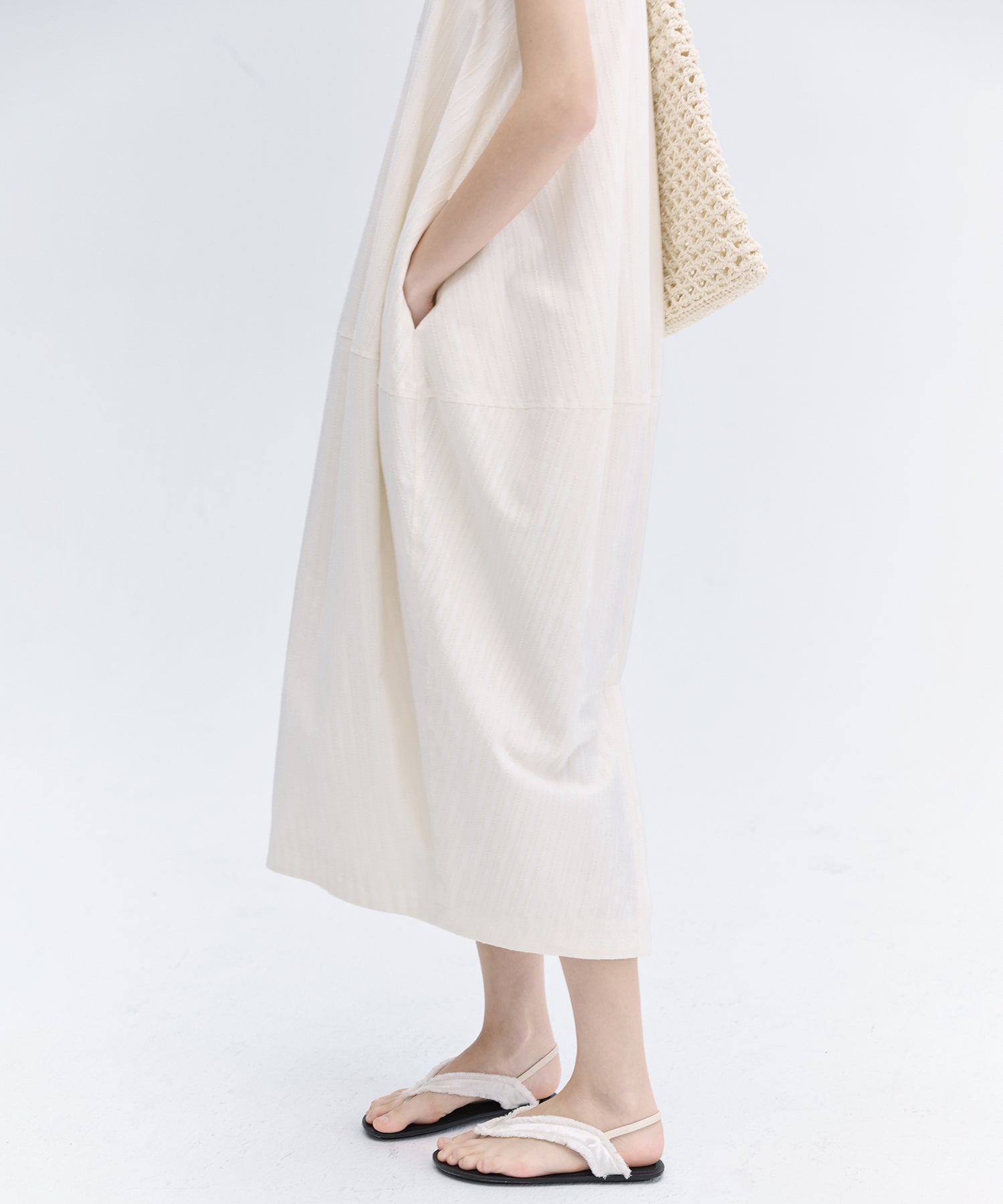 Jacquard Stripe Cocoon Sleeveless Dress