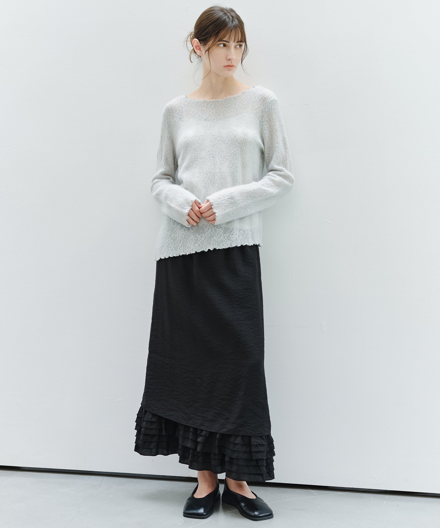 「9月下旬出荷予定」Sheer Jacquard Wool Silk Knit Top