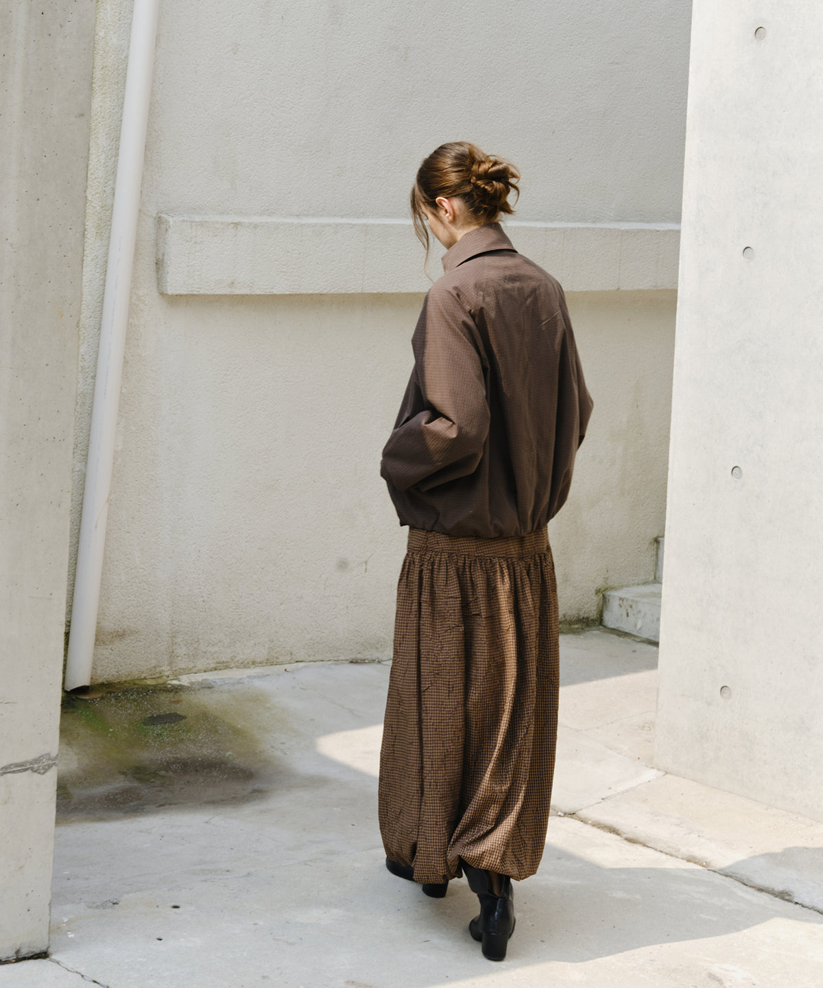 「9月下旬出荷予定」Vintage Check Balloon Long Skirt