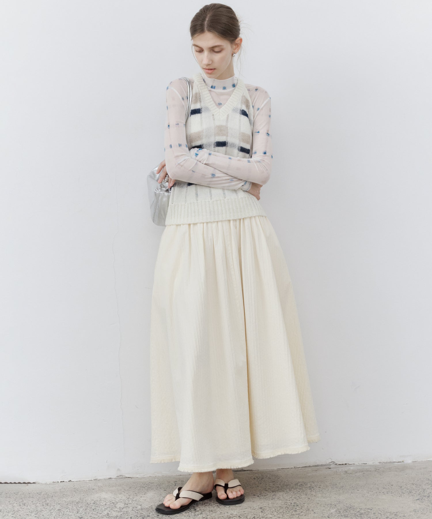 Check Jacquard V-Neck Knit Vest