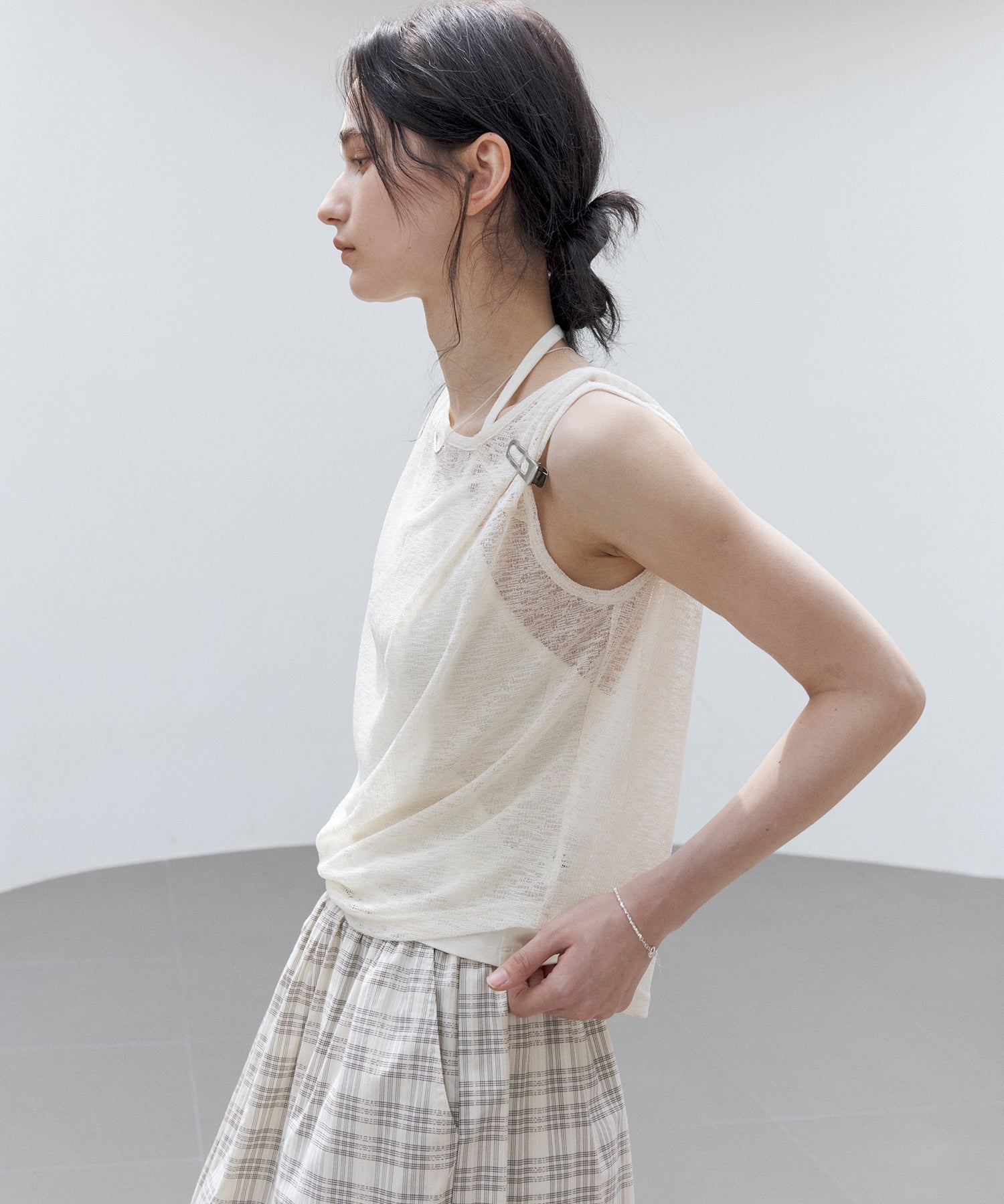 Sheer Asymmetric Sleeveless Top