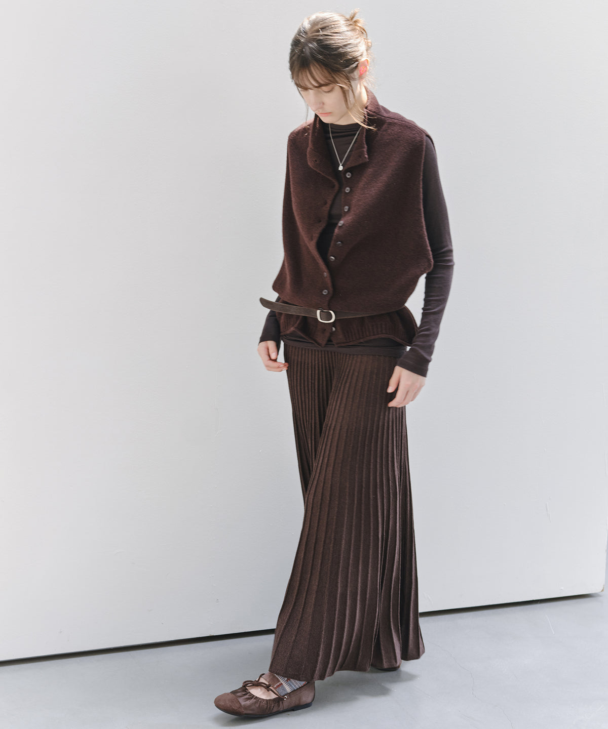 「10月下旬出荷予定」Wool-Silk Blend Pleated Knit Skirt