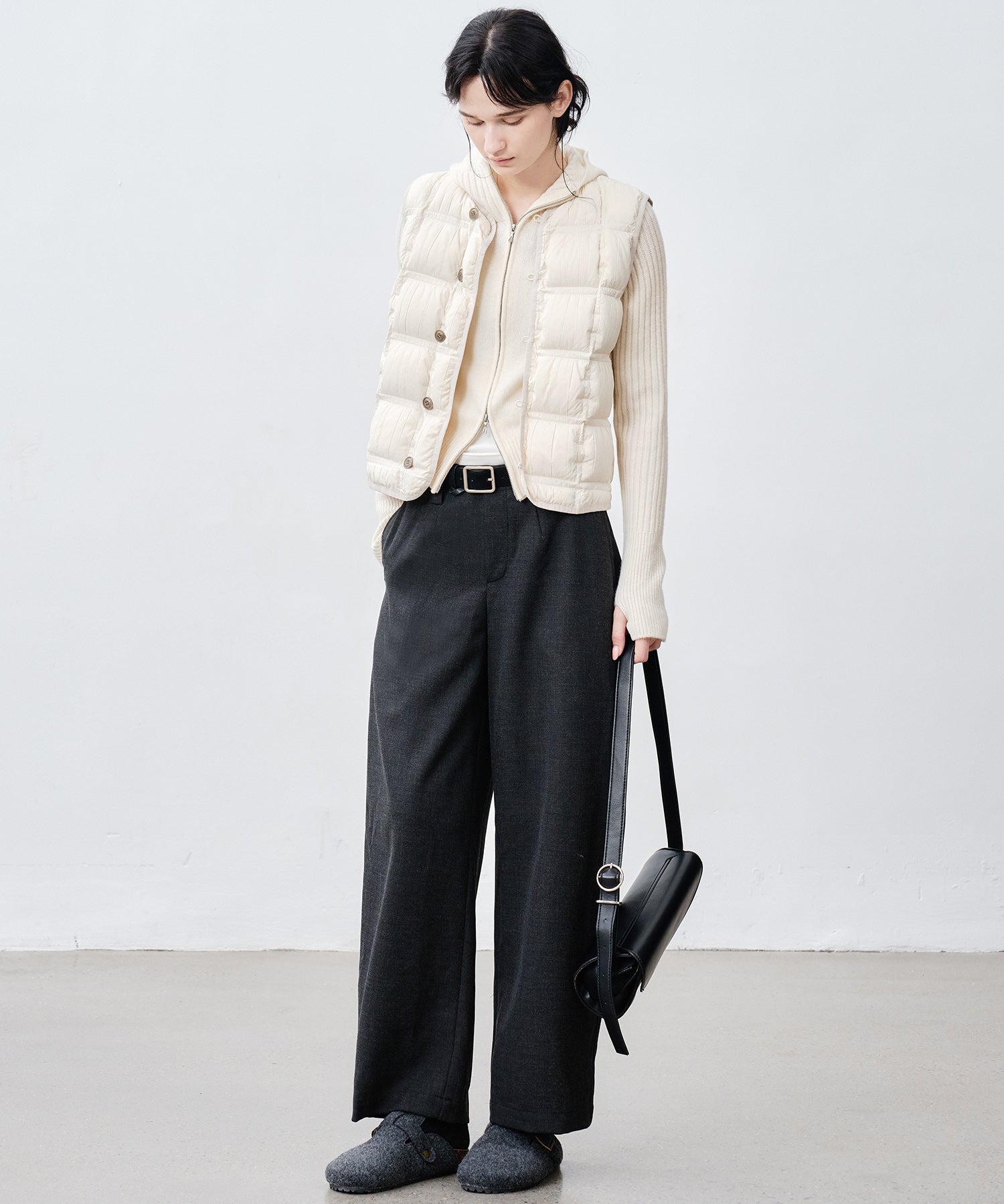 Thick Fabric Cropped Wide-Leg Pants