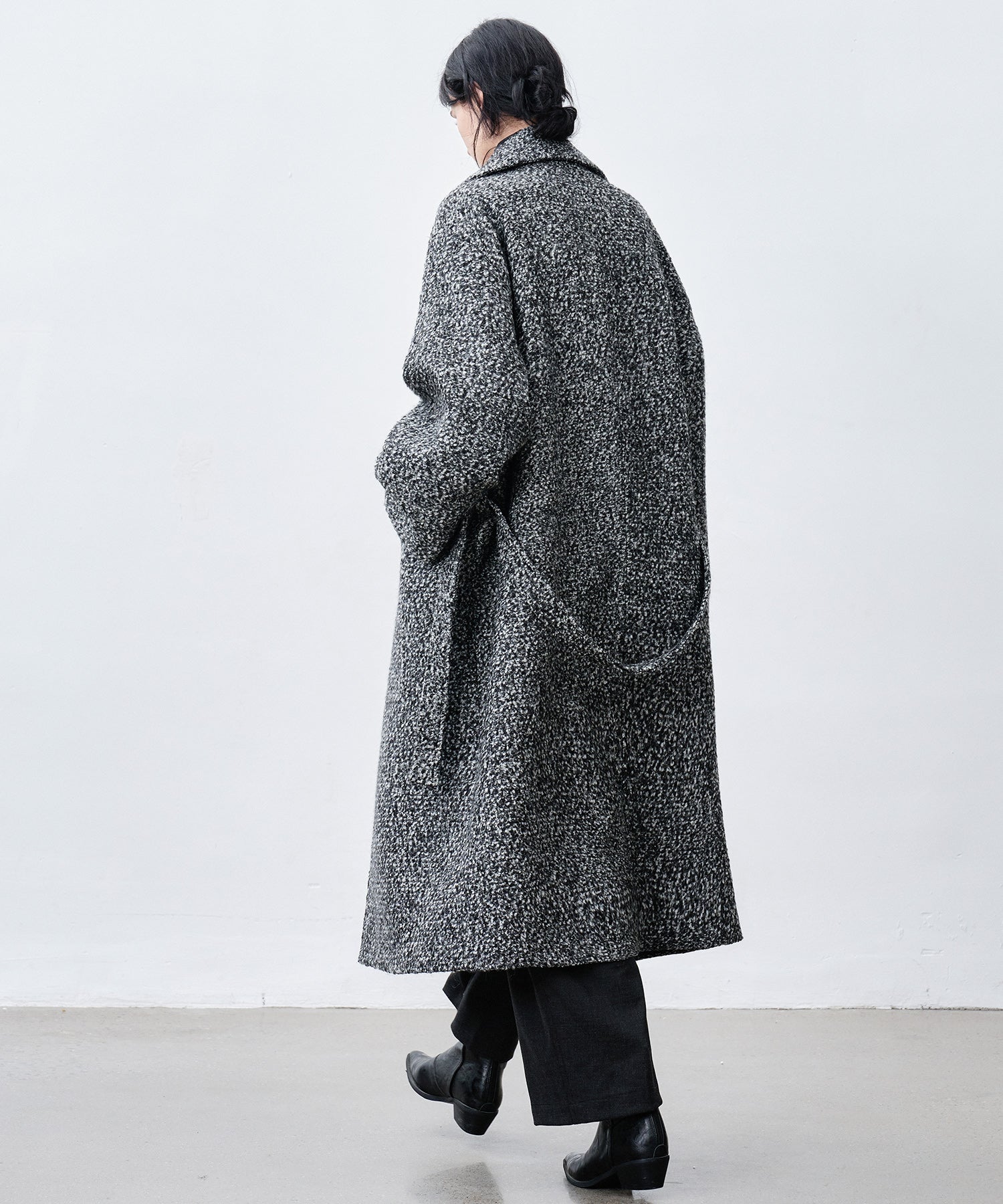Mixed-Color Bouclé Wool Lapel Long Coat