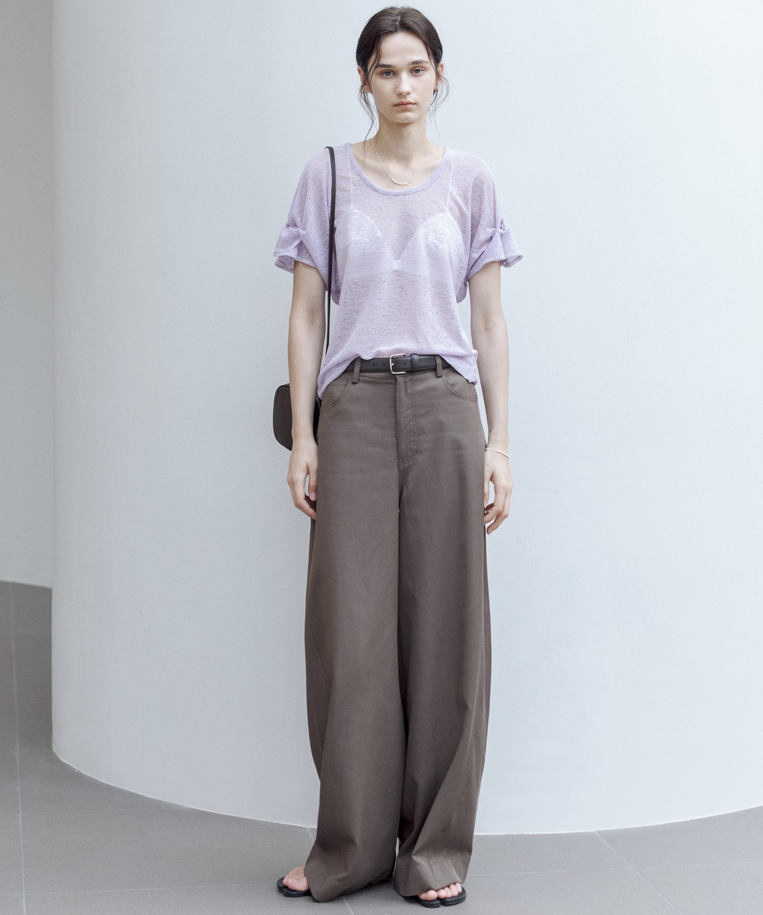 U-Neck Sheer T-Shirt with Design Cuff Detail