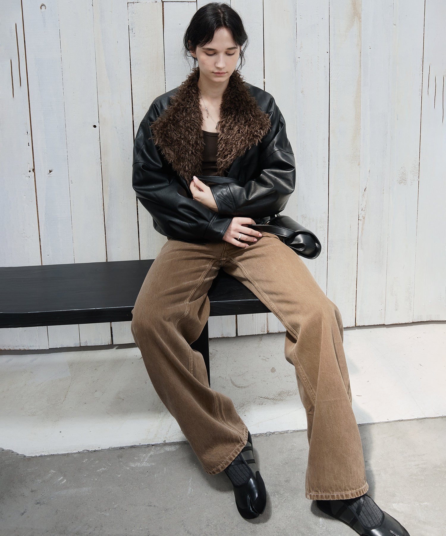 Faux Leather & Fleece Panel Short Jacket