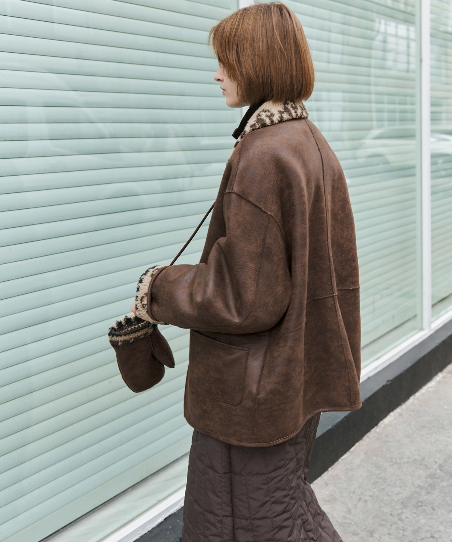 Fair Isle Faux Shearling Jacket with Gloves