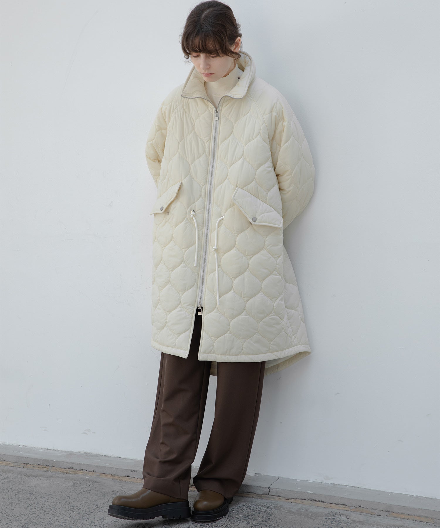 Irregular hem oversized volume quilted long coat 