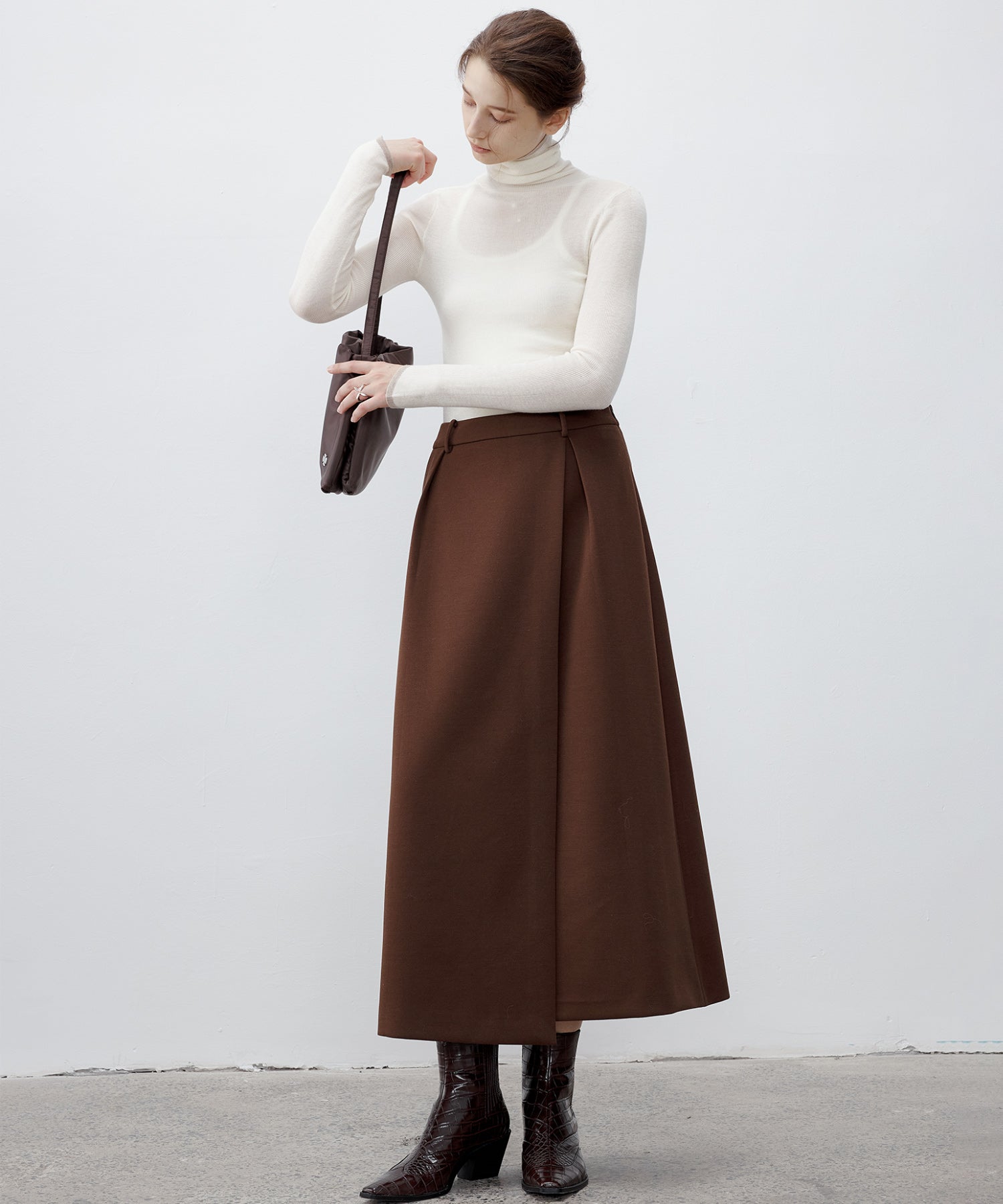 Wrap-Style Back Slit Skirt