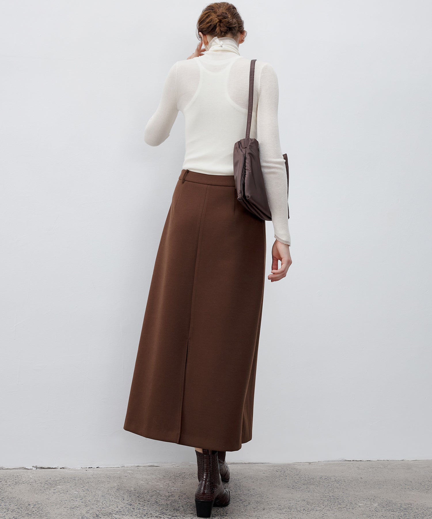 Wrap-Style Back Slit Skirt