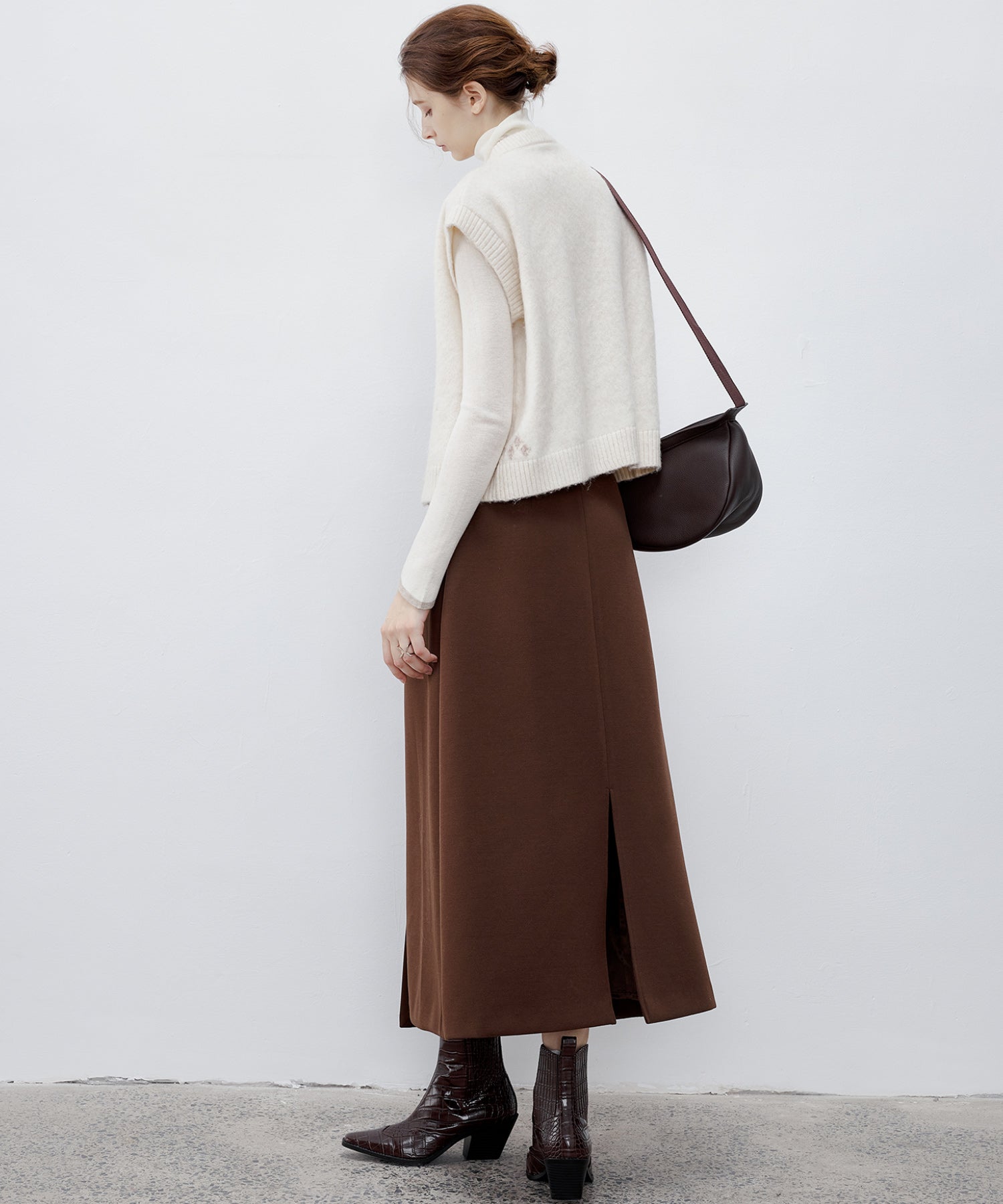 Wrap-Style Back Slit Skirt