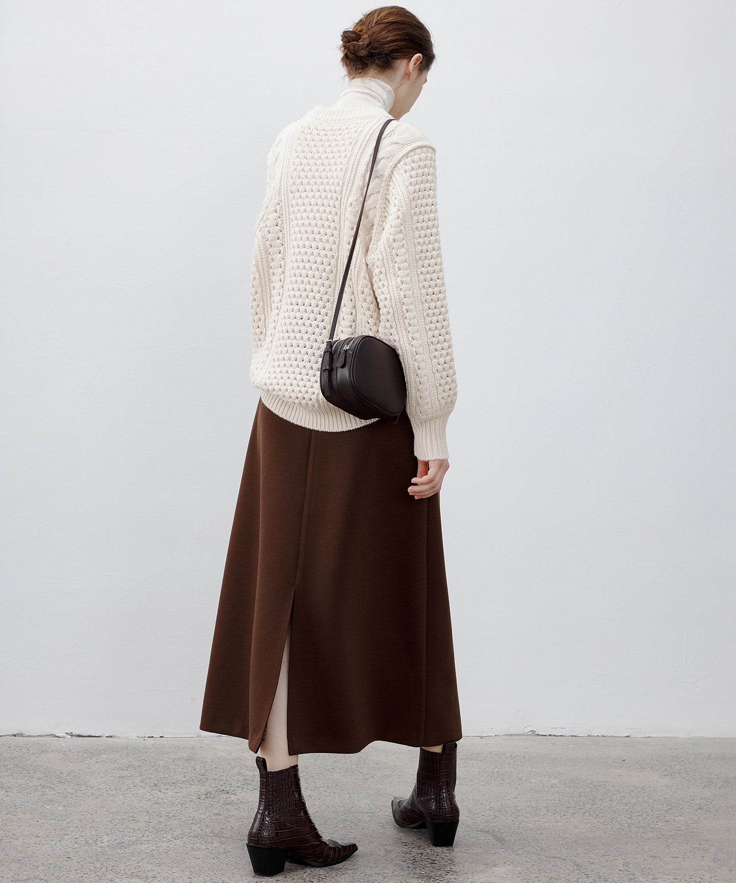 Textured Wool Blend Aran Sweater