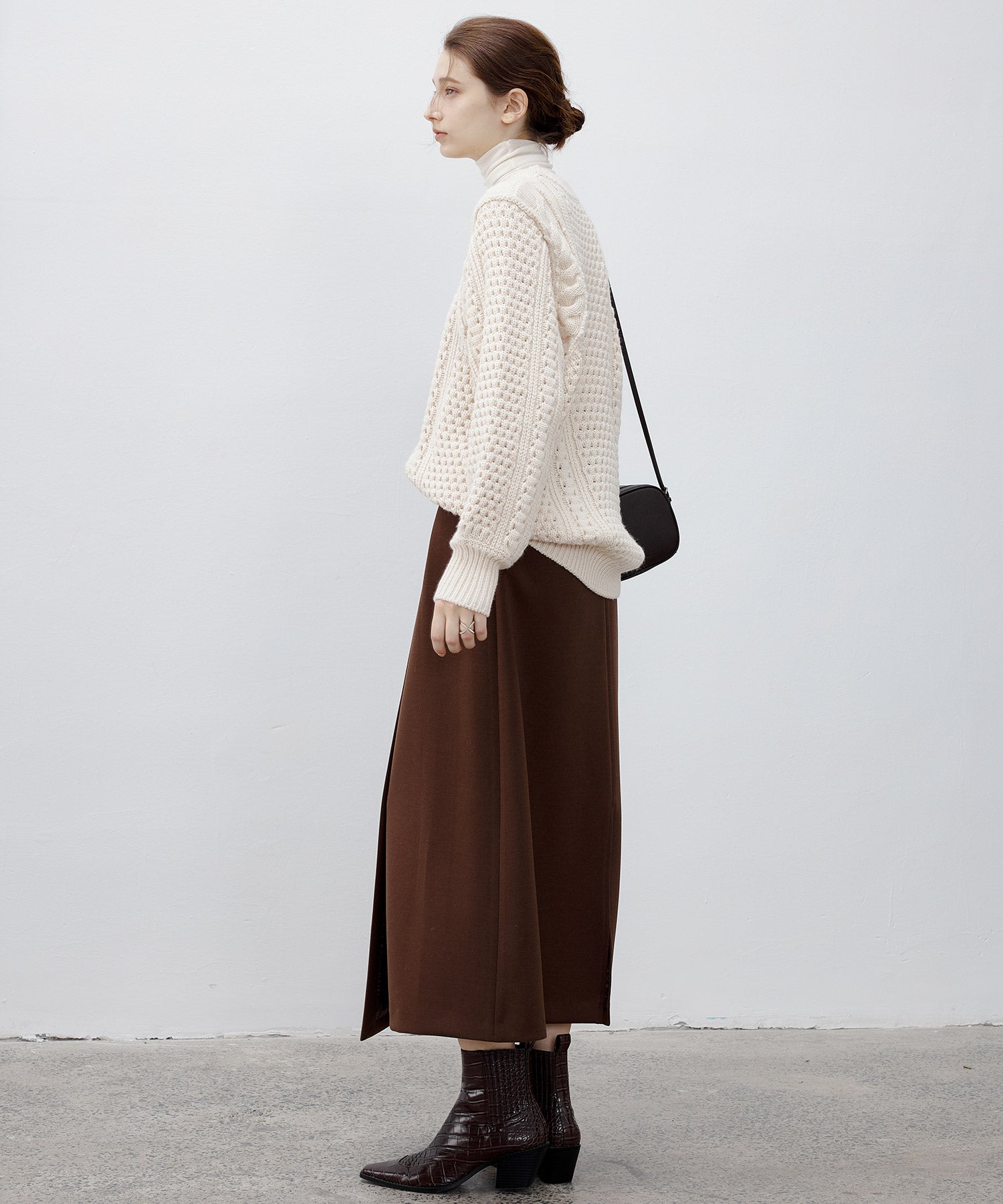 Textured Wool Blend Aran Sweater