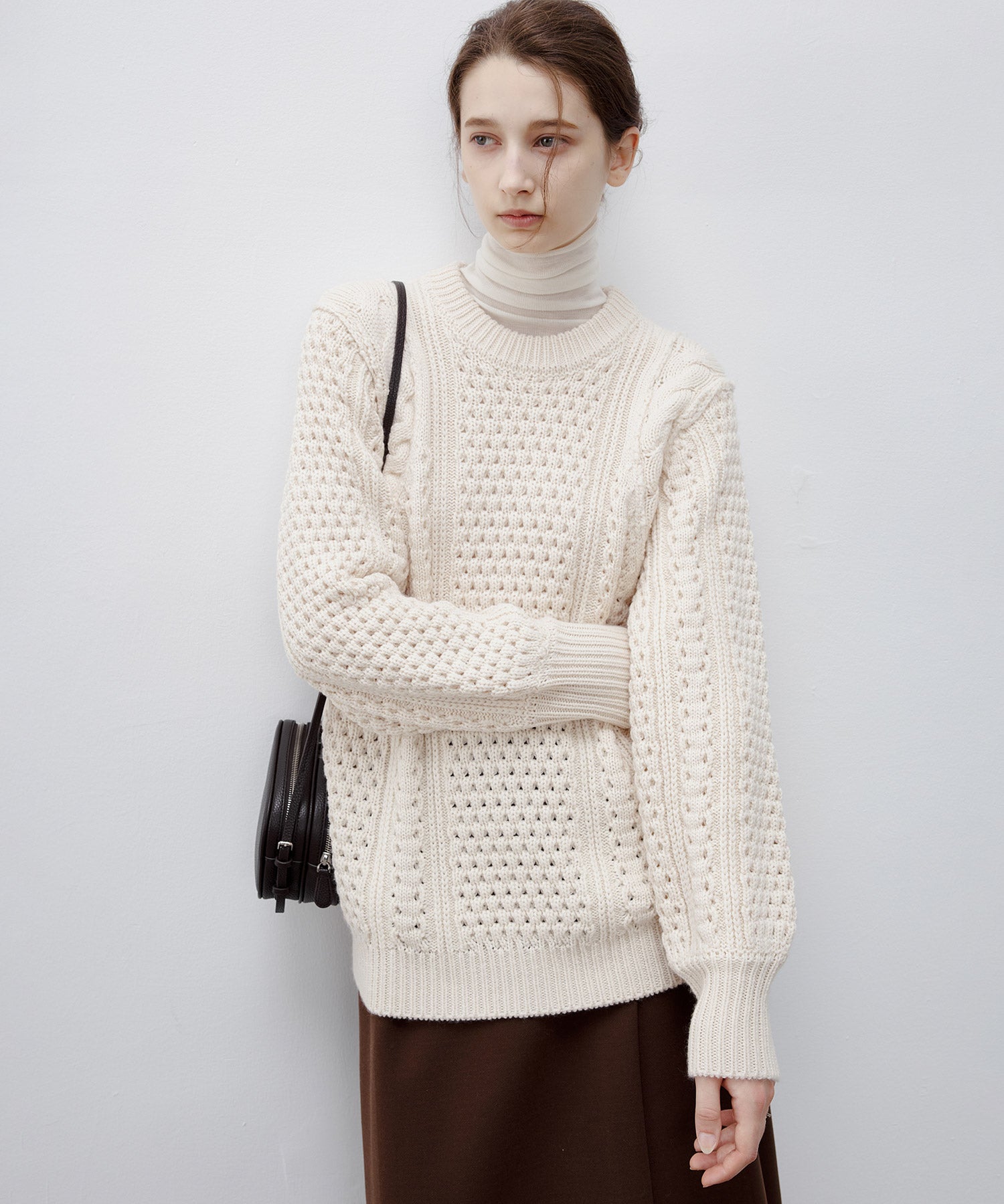 Textured Wool Blend Aran Sweater