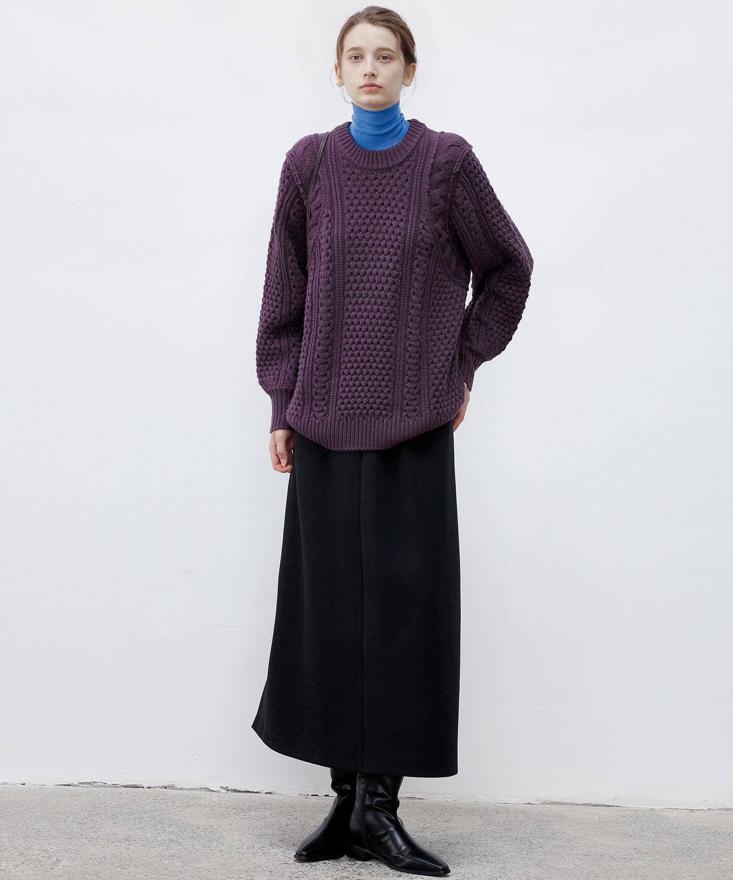 Textured Wool Blend Aran Sweater