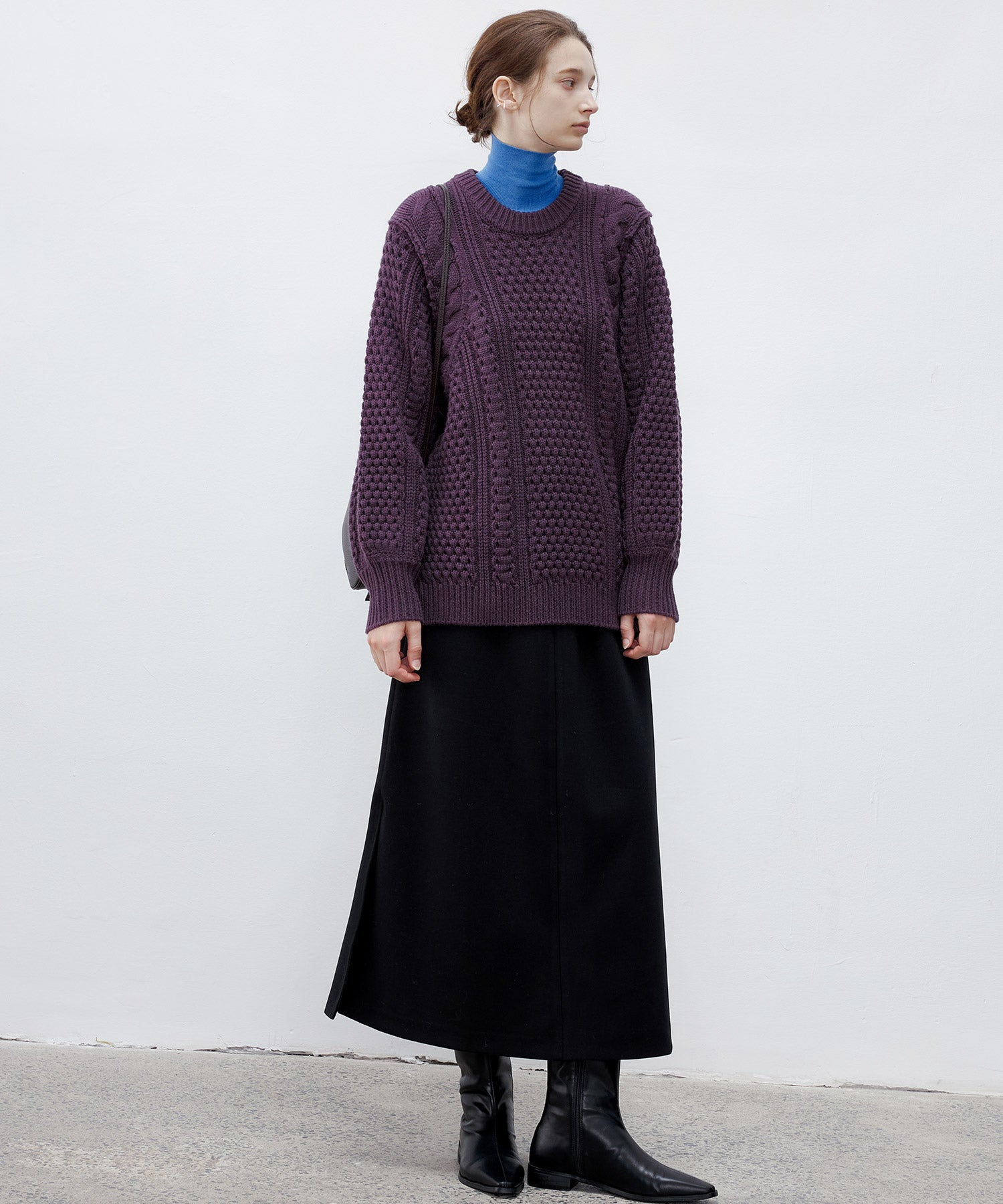 Textured Wool Blend Aran Sweater