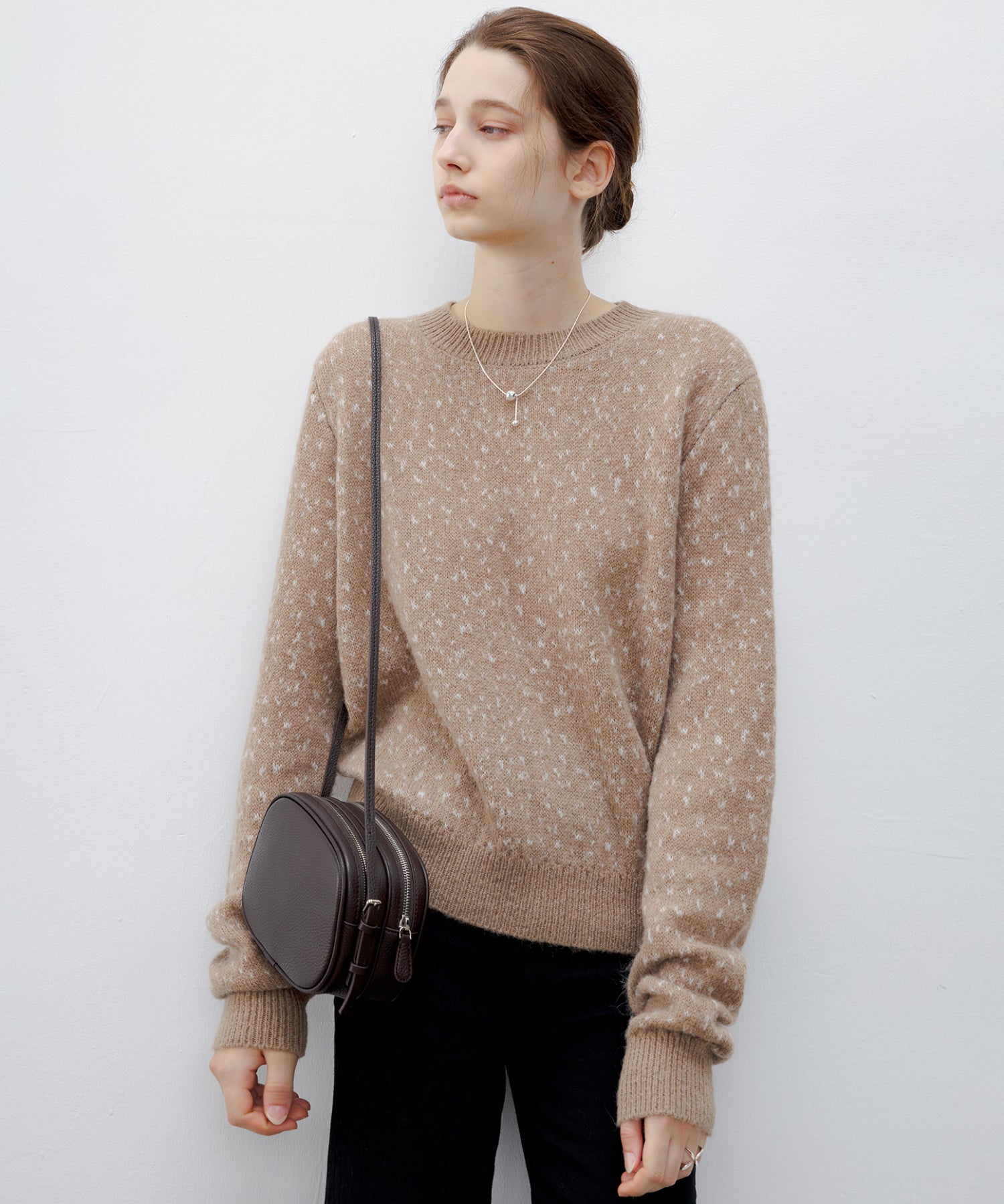 Wool Blend Jacquard Crew Neck Sweater