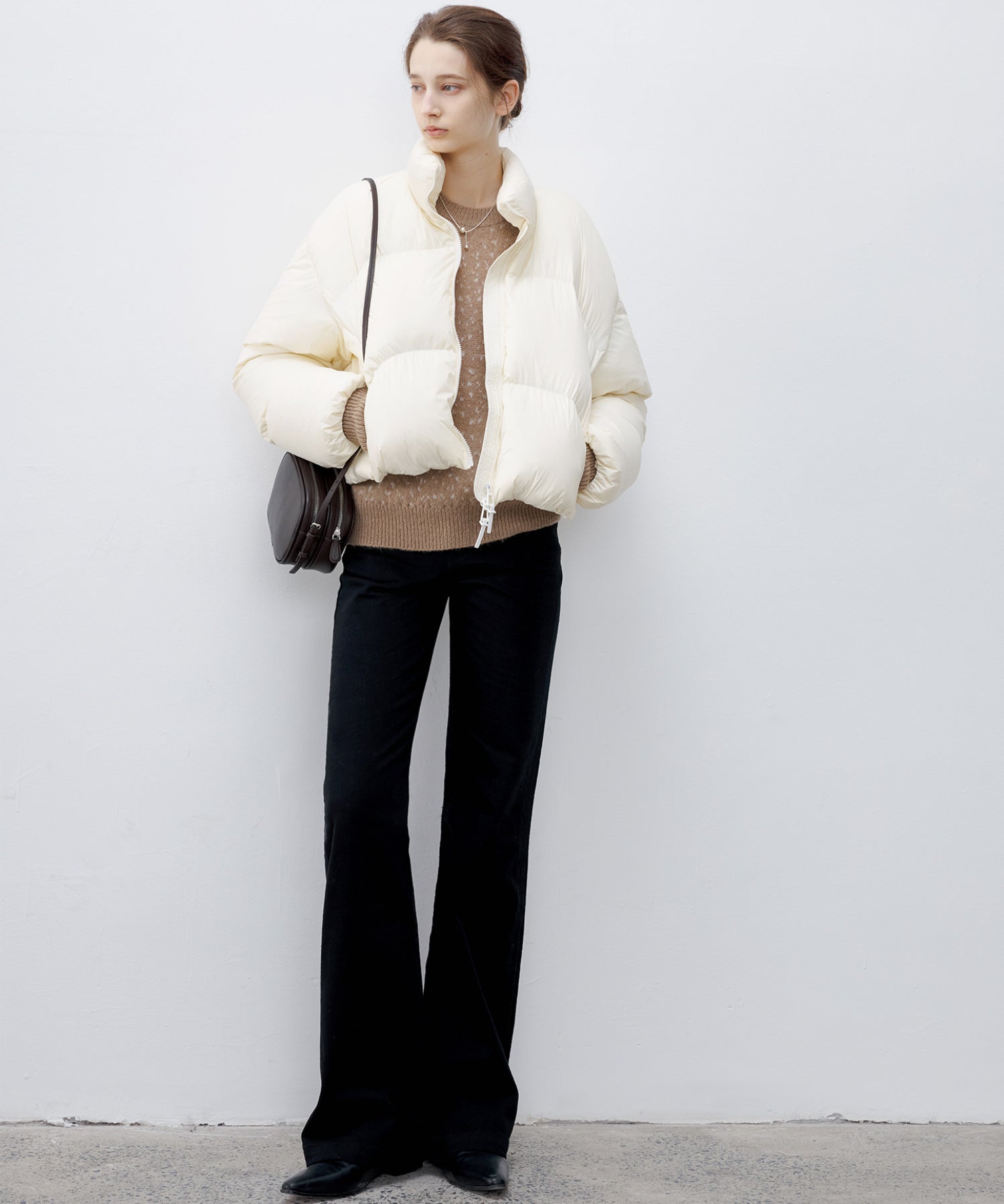 Wool blend jacquard crew neck knit