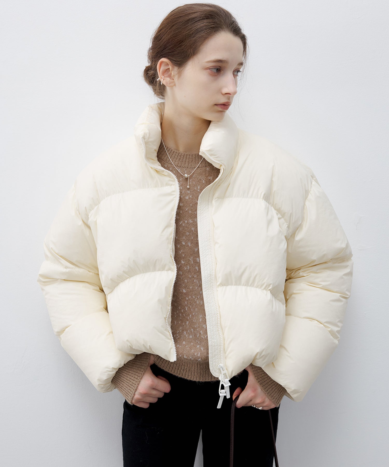 Wool blend jacquard crew neck knit