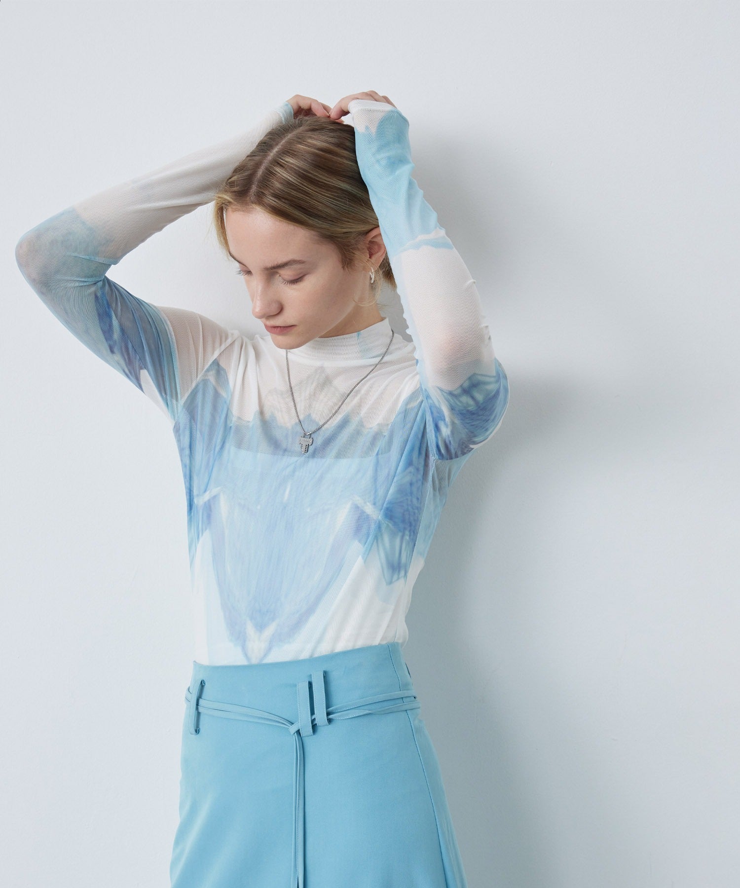 Sheer Printed High-Neck Top