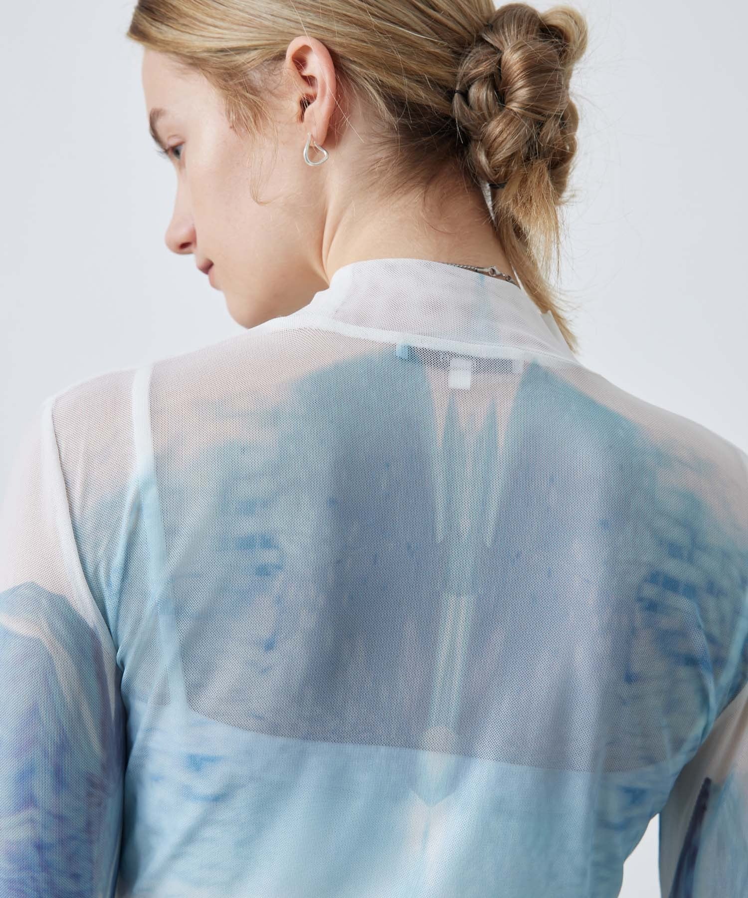 Sheer Printed High-Neck Top