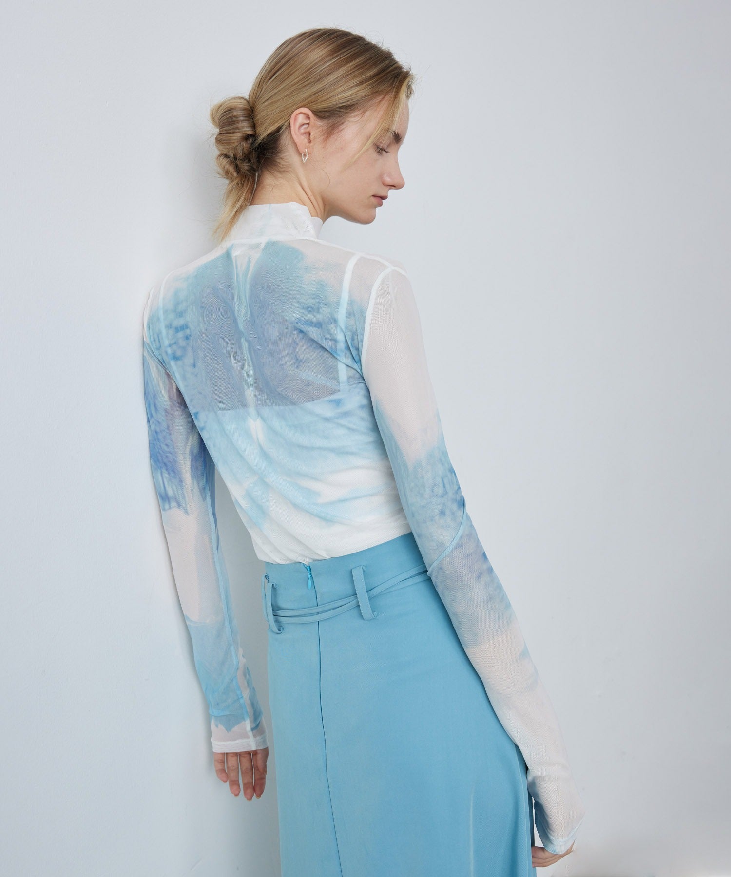 Sheer Printed High-Neck Top