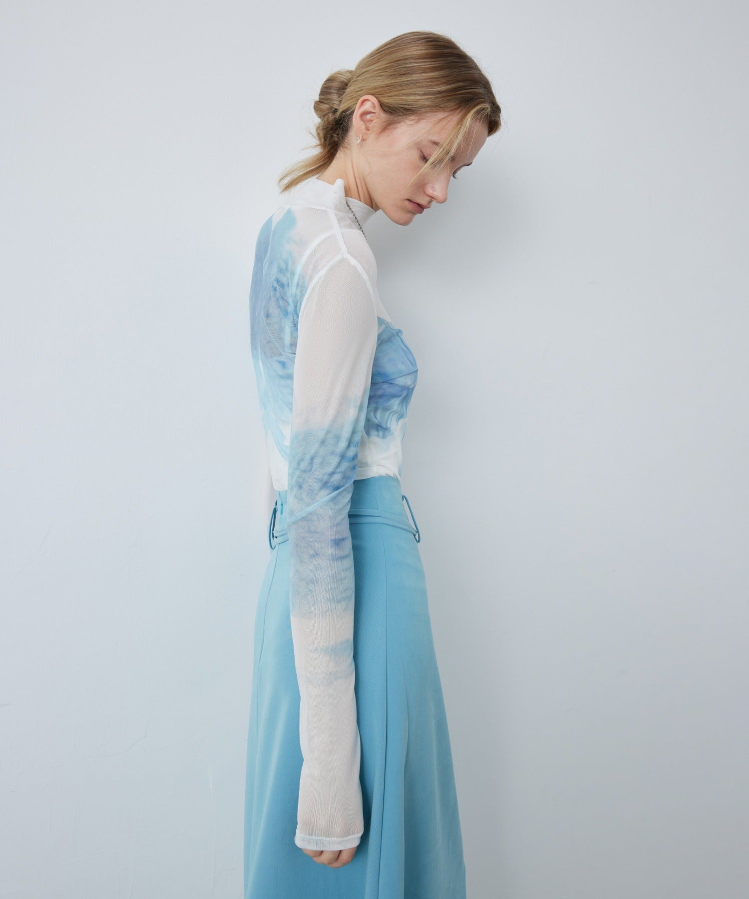 Sheer Printed High-Neck Top