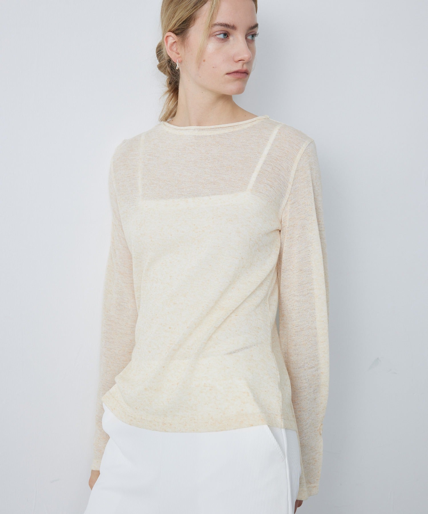 Sheer Knit Flare Sleeve Long Tee