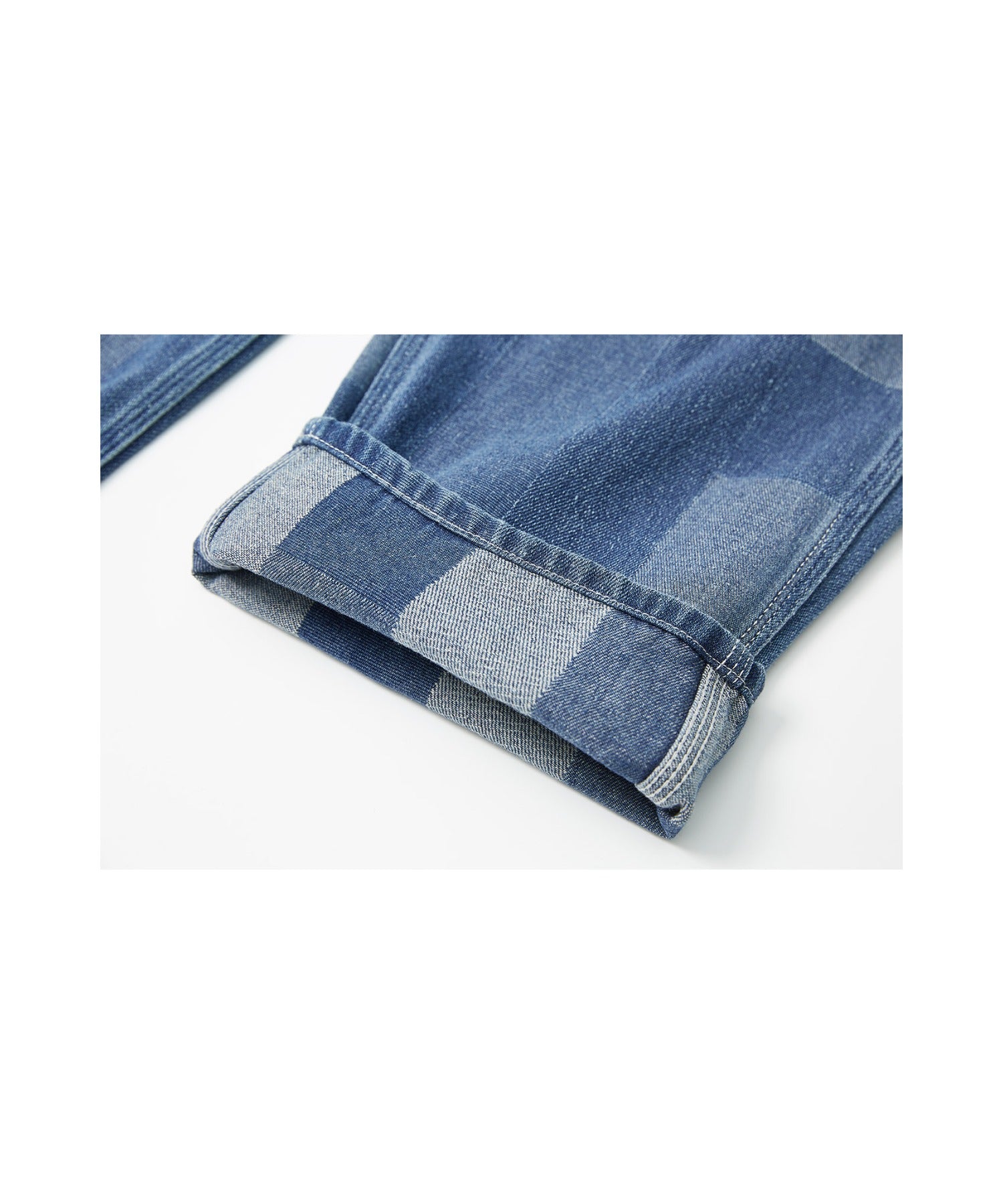 Patchwork-like Vintage Wash Denim Pants