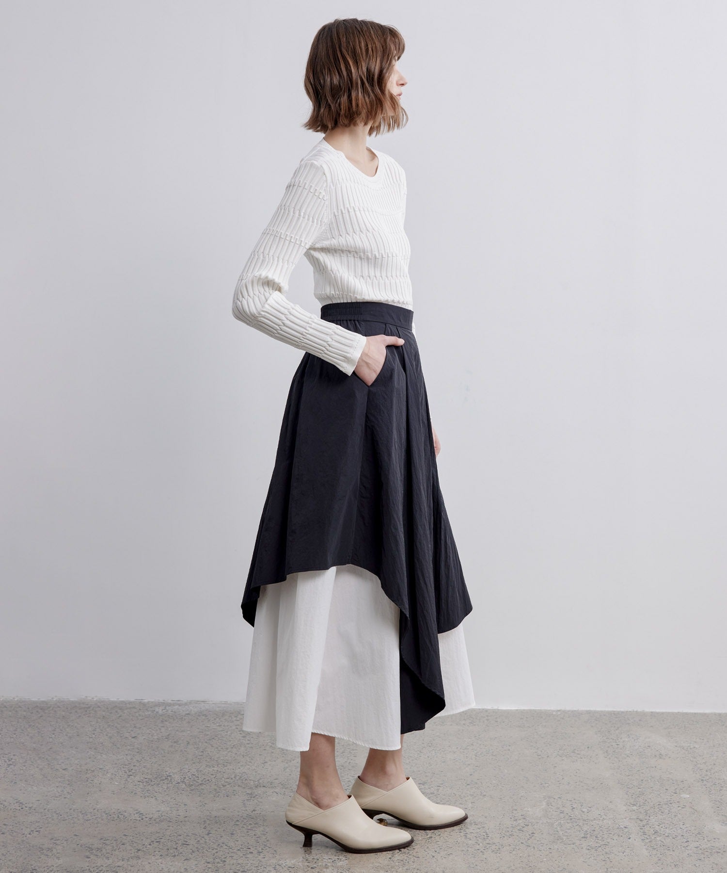 Bicolor Layered Flared Skirt