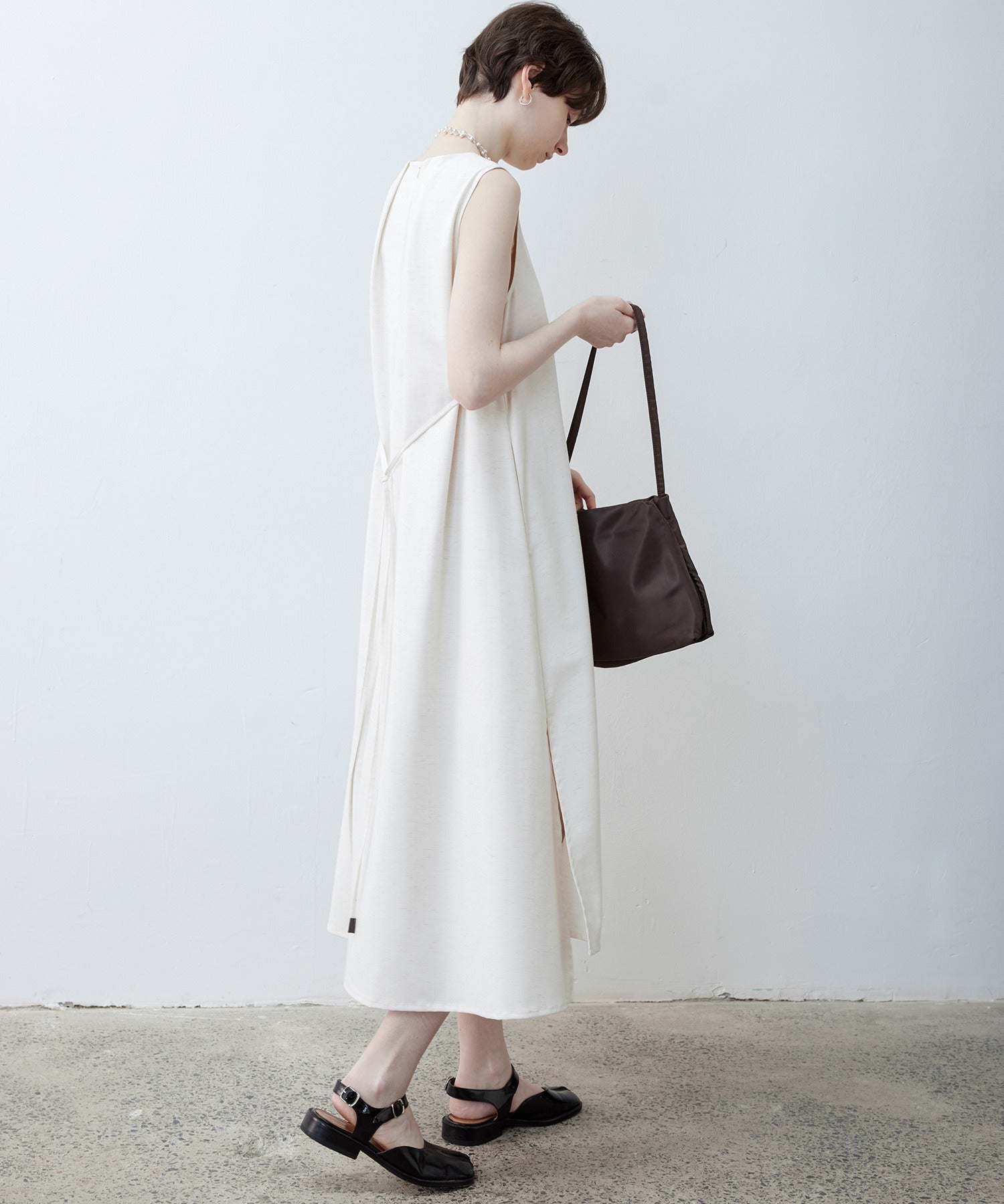 Adjustable Waist Tie Sleeveless Side Slit Dress