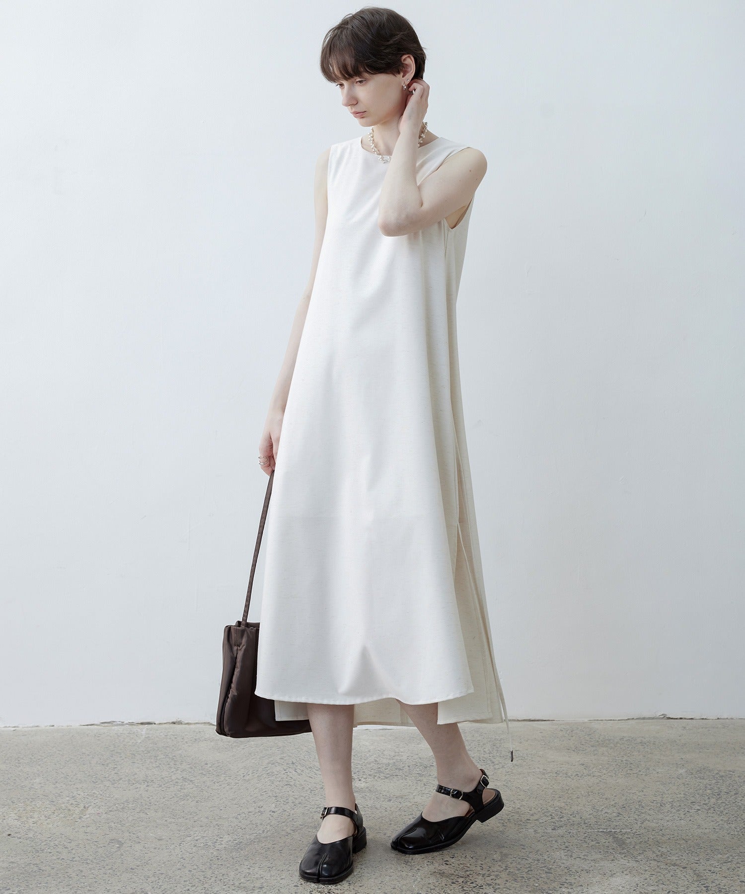 Adjustable Waist Tie Sleeveless Side Slit Dress