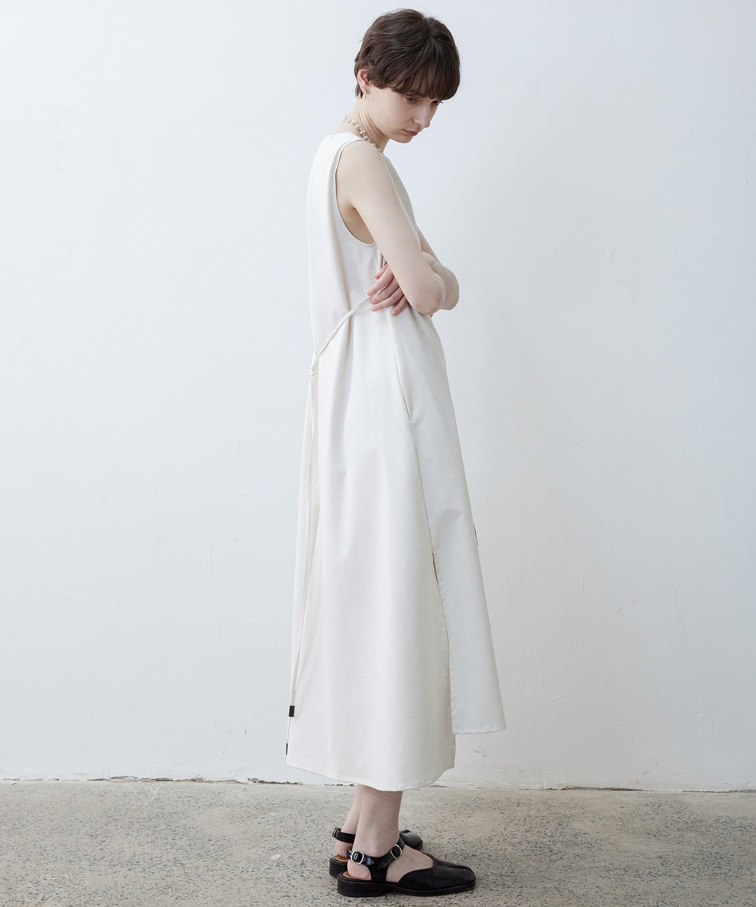 Adjustable Waist Tie Sleeveless Side Slit Dress
