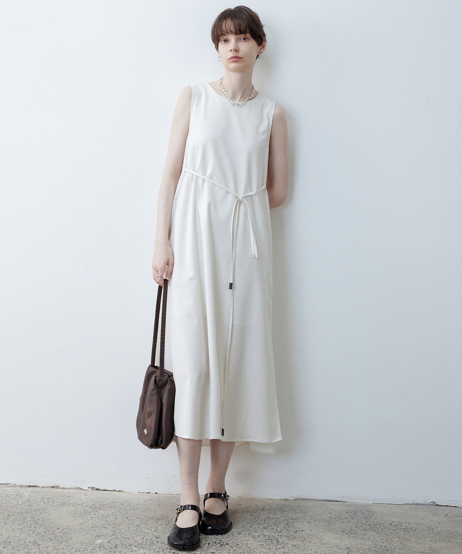 Adjustable Waist Tie Sleeveless Side Slit Dress