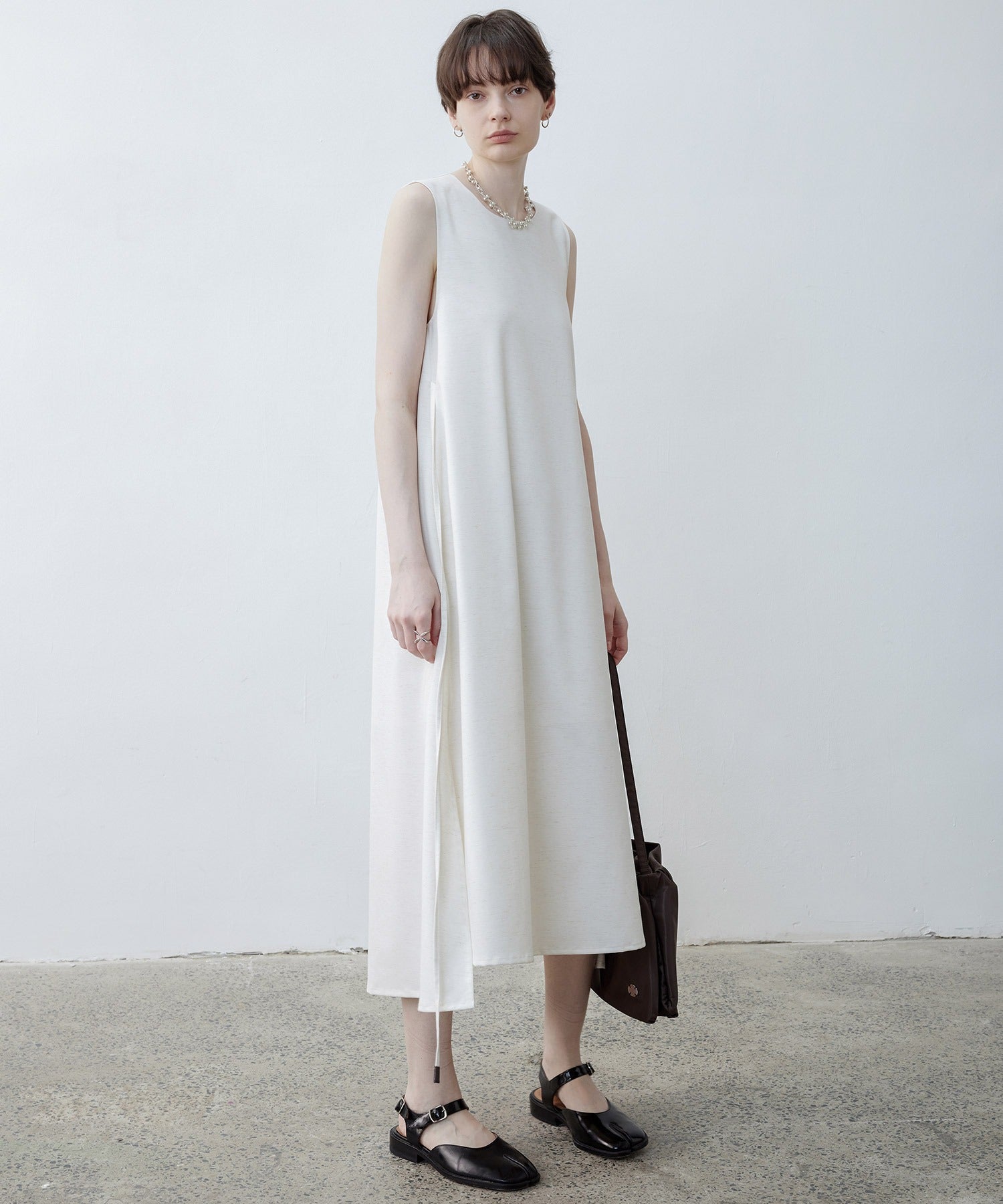 Adjustable Waist Tie Sleeveless Side Slit Dress