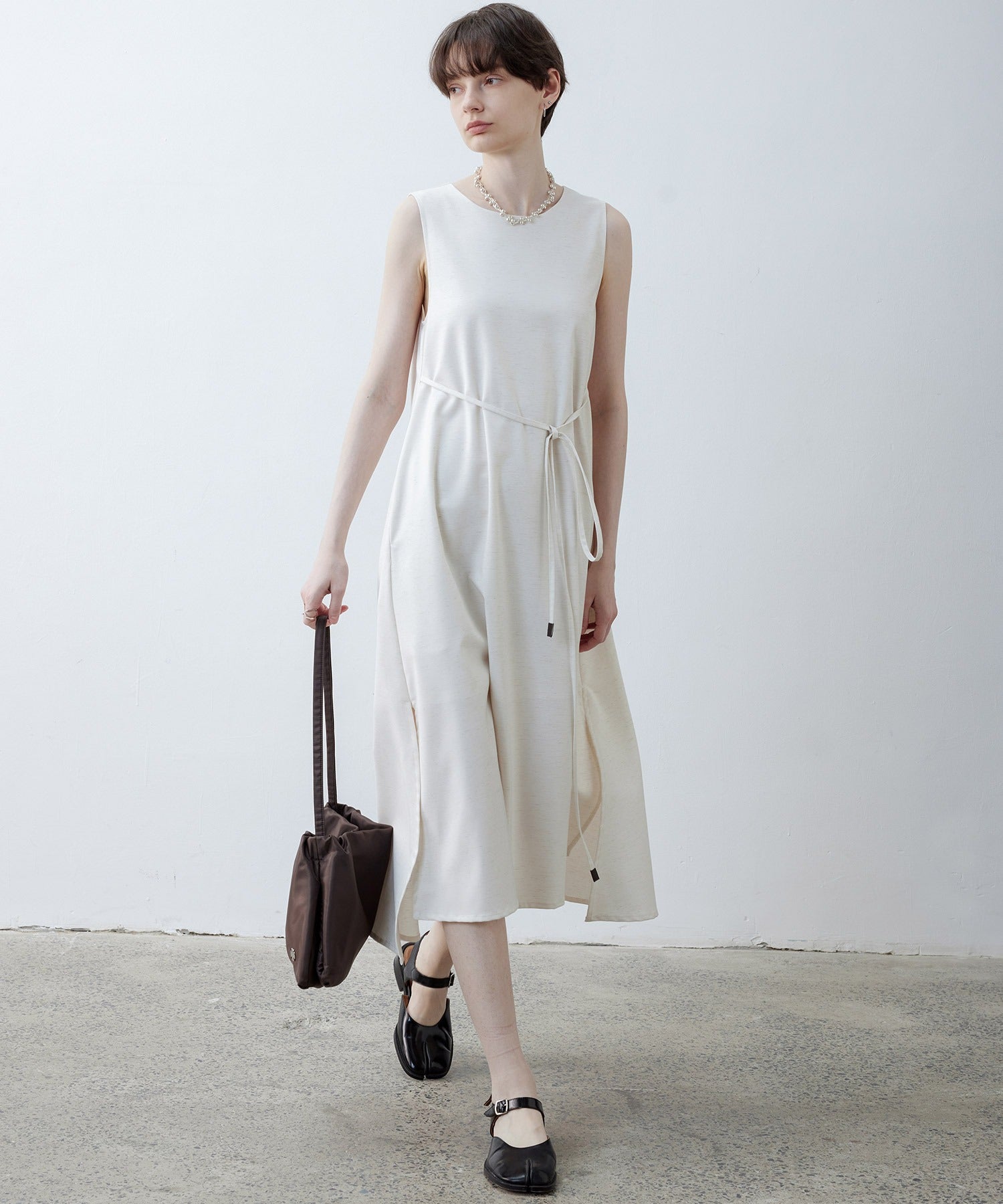 Adjustable Waist Tie Sleeveless Side Slit Dress