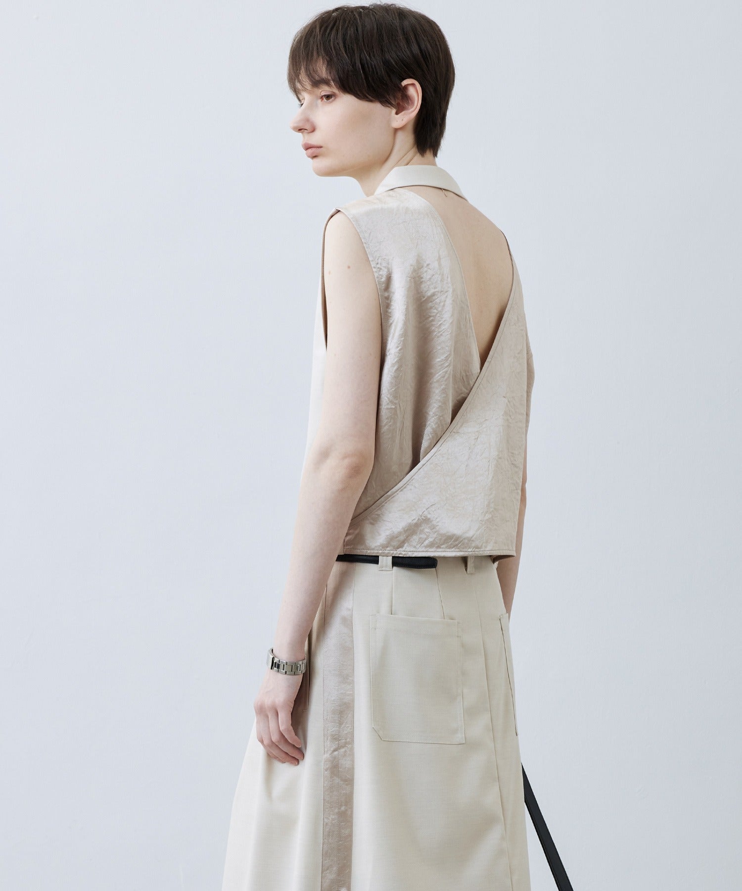Backless Tailored Vest with Acetate Paneling