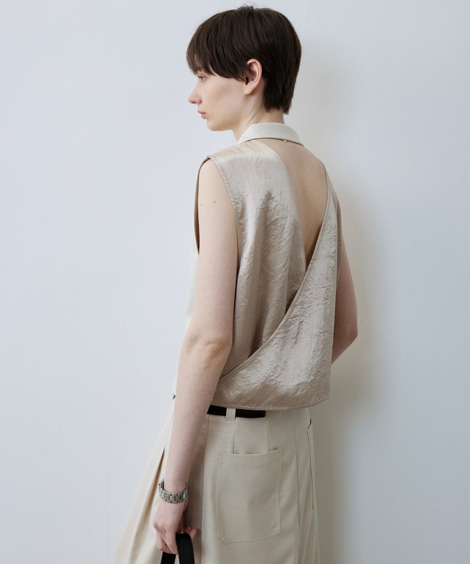 Backless Tailored Vest with Acetate Paneling