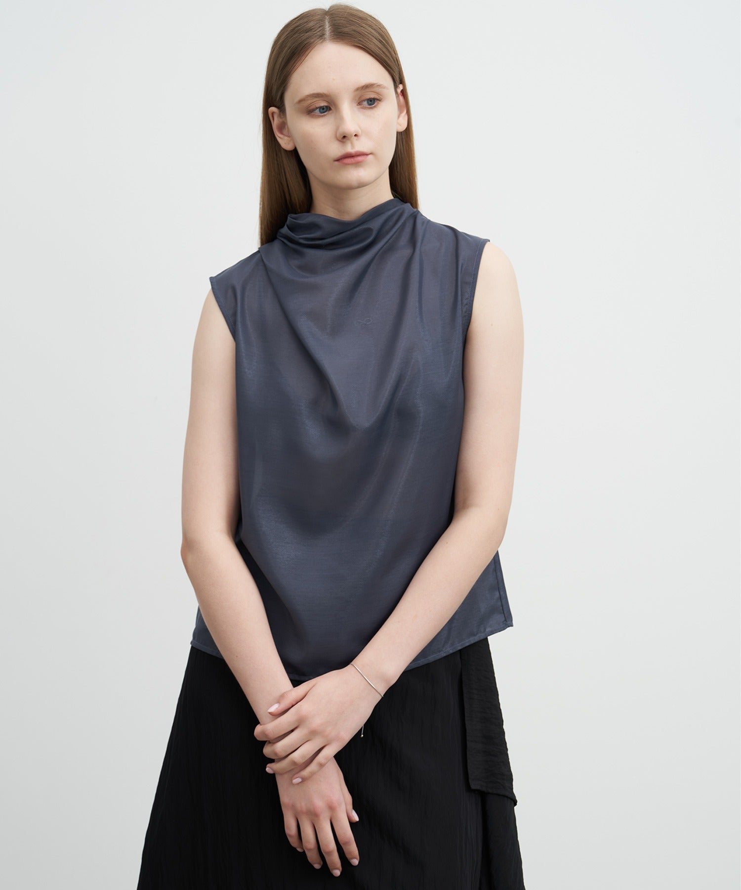 Sheer Cowl-Neck Sleeveless Top