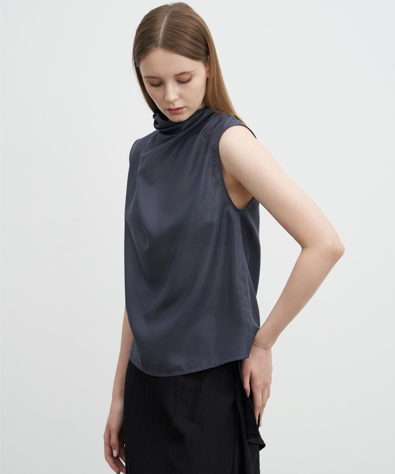 Sheer Cowl-Neck Sleeveless Top