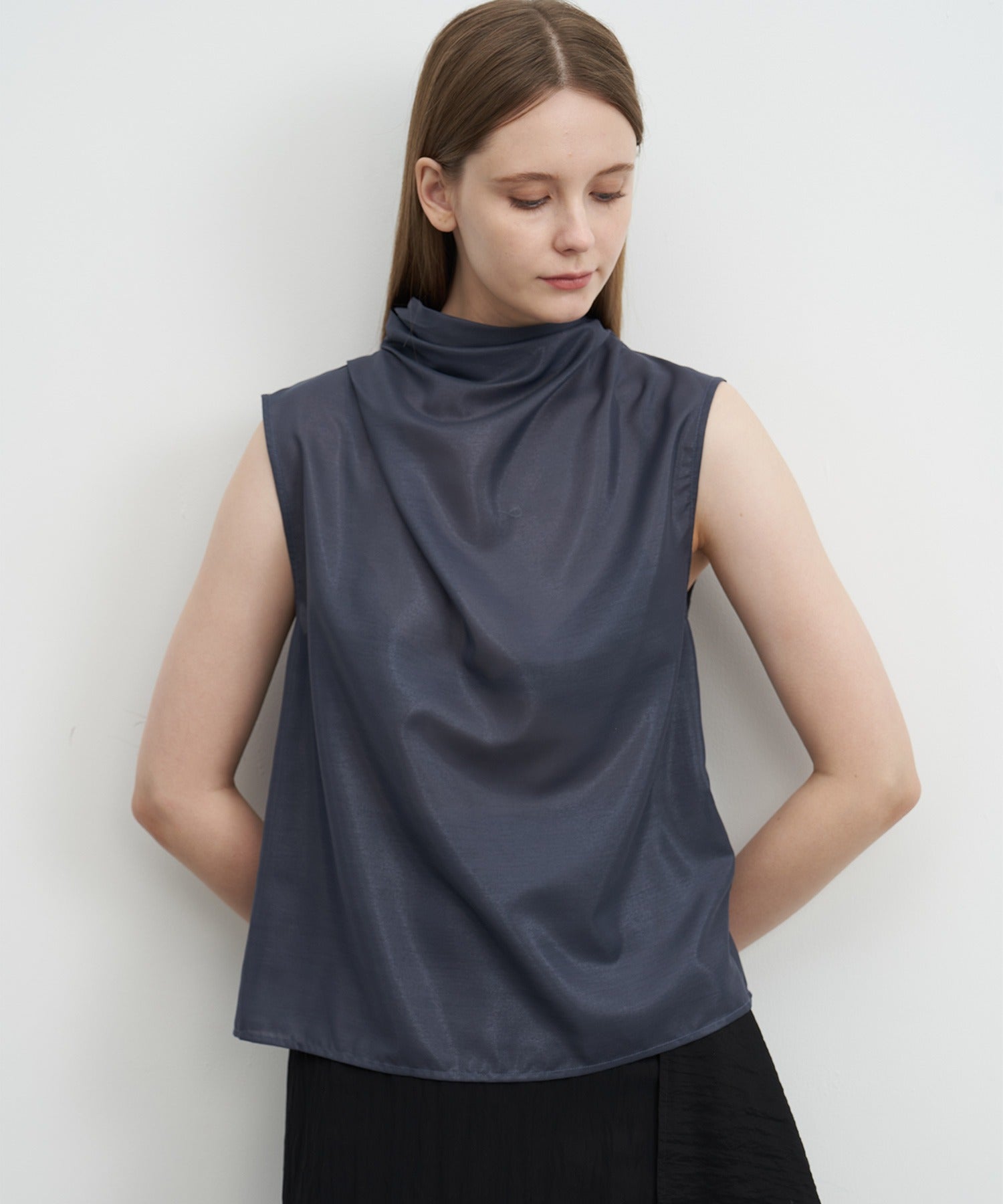 Sheer Cowl-Neck Sleeveless Top
